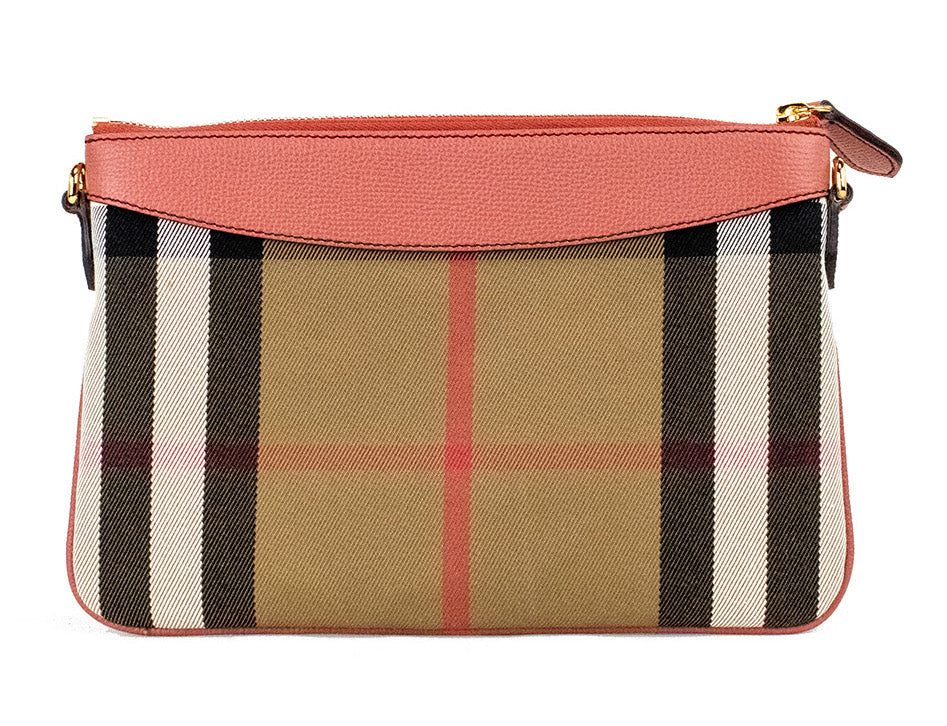 Burberry – Peyton House Check – Derby-Umhängetasche aus genarbtem Leder in Zimtrot