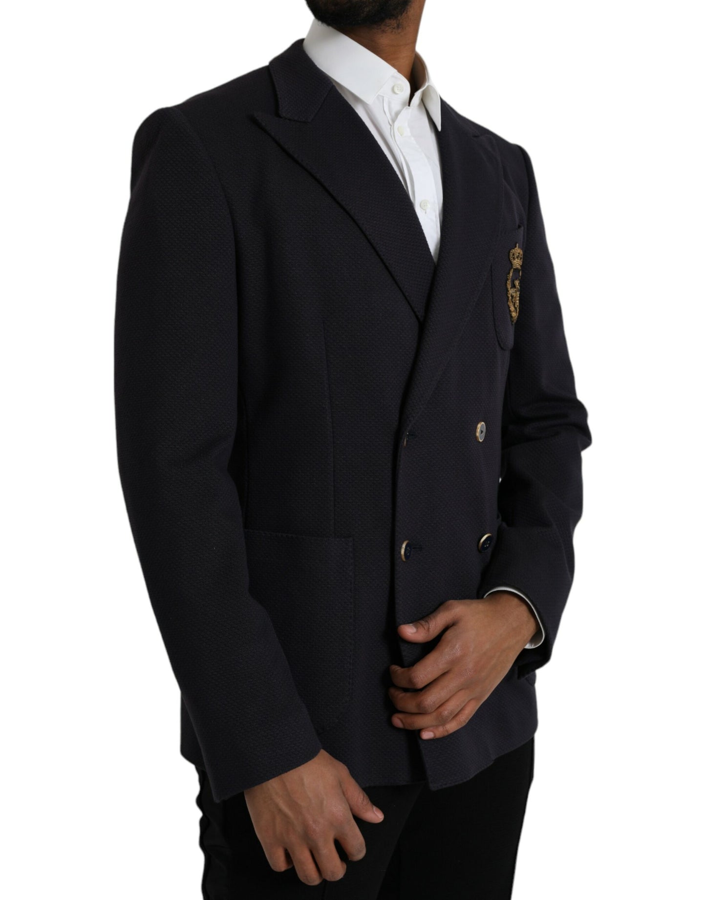 Blazer croisé bleu foncé Dolce & Gabbana à motif couronne et abeille
