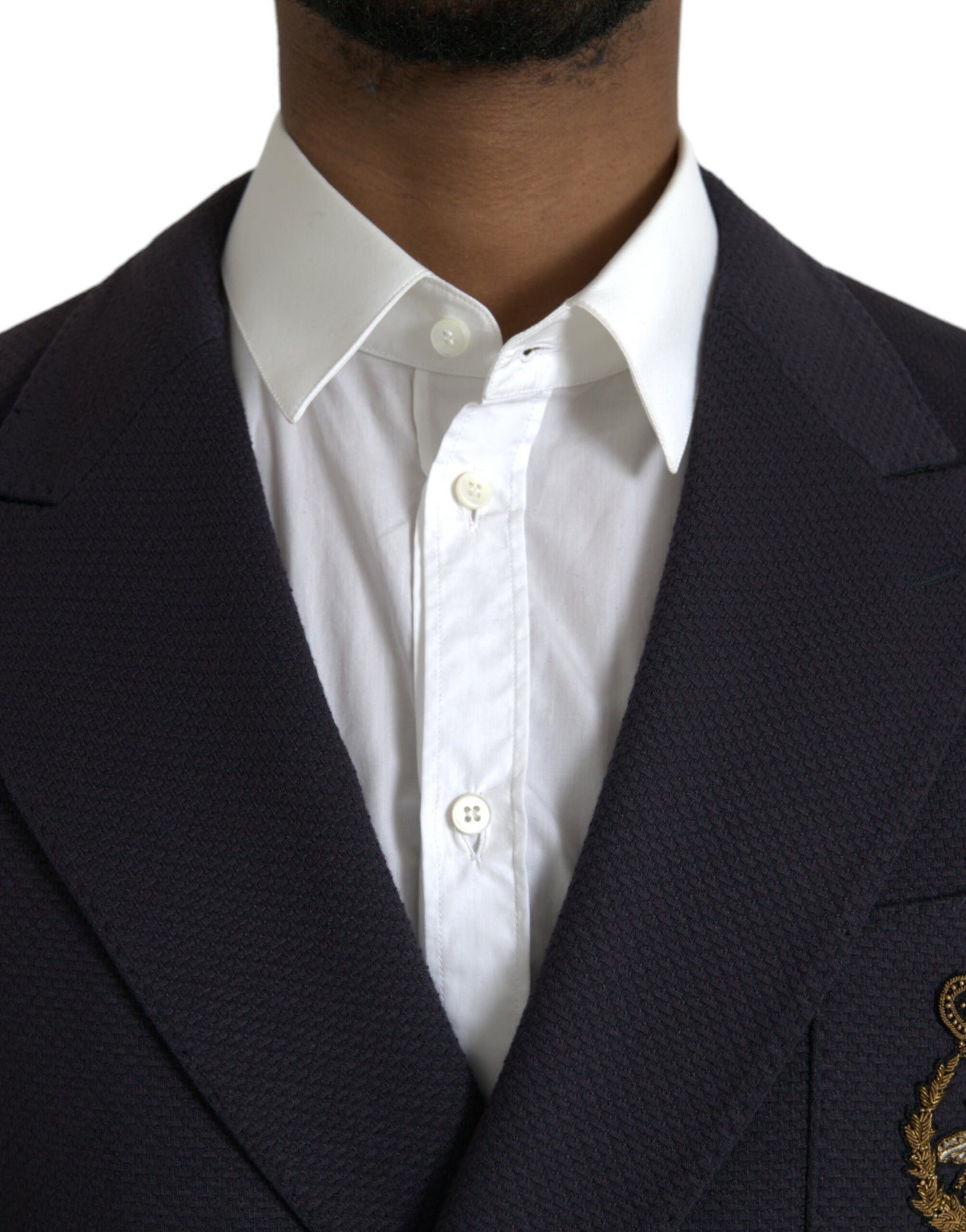 Blazer croisé bleu foncé Dolce & Gabbana à motif couronne et abeille