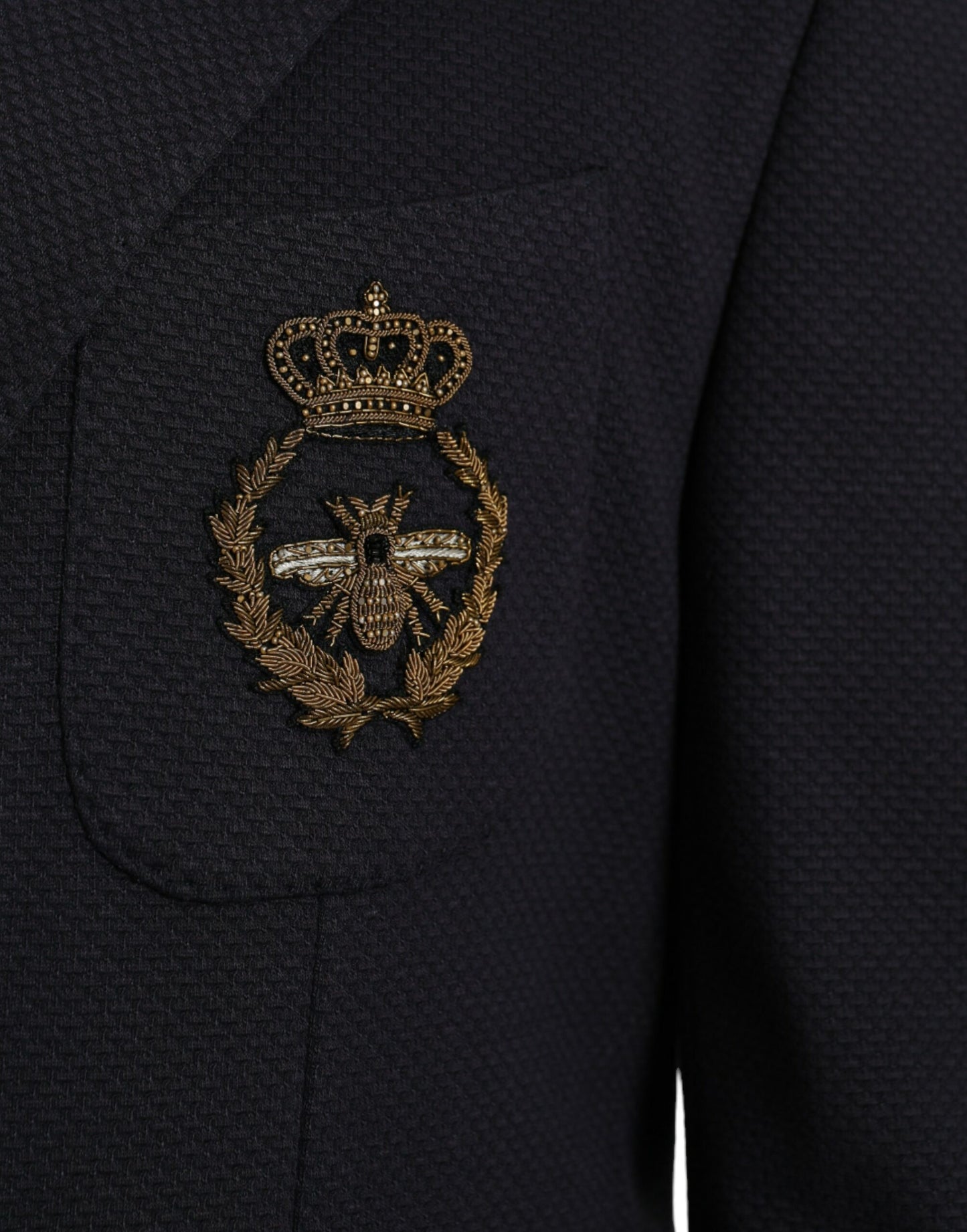 Blazer croisé bleu foncé Dolce & Gabbana à motif couronne et abeille