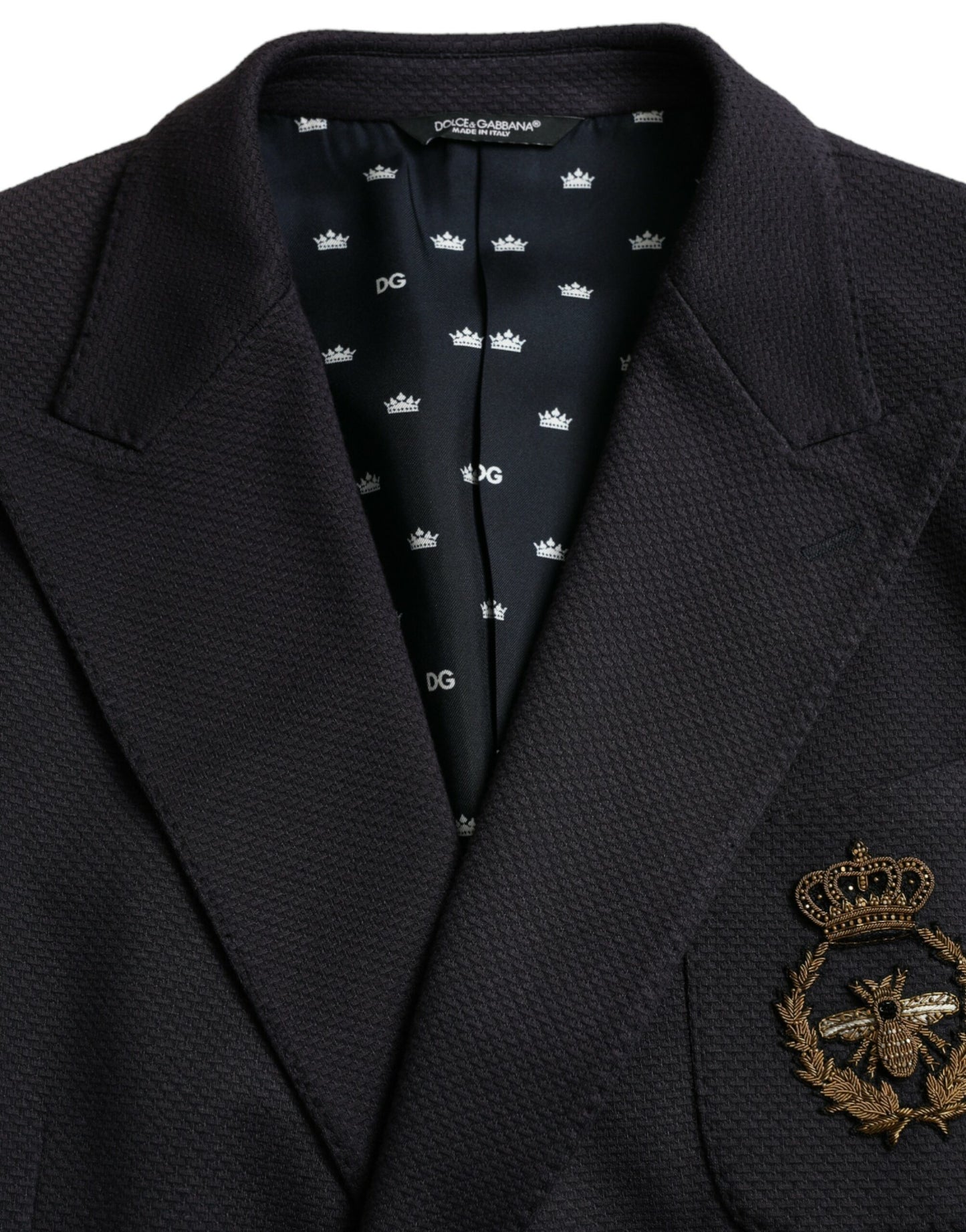 Blazer croisé bleu foncé Dolce & Gabbana à motif couronne et abeille