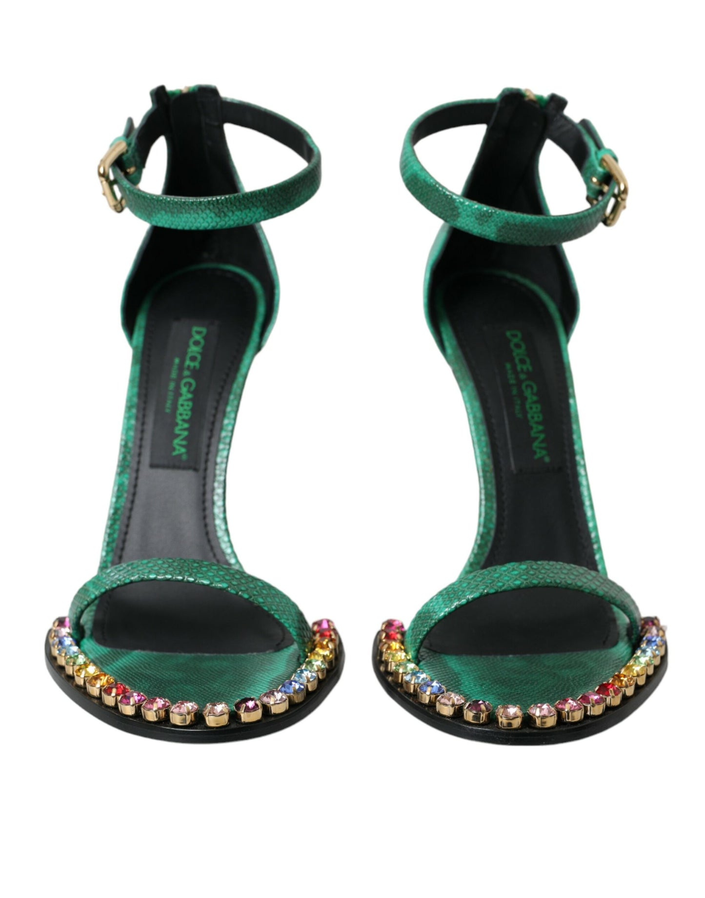 Sandales en cuir exotique vert et cristaux Dolce & Gabbana