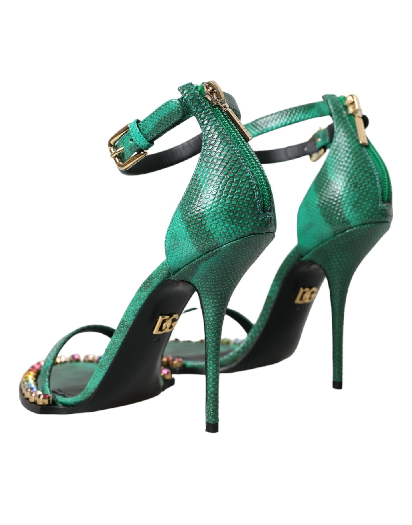 Sandales en cuir exotique vert et cristaux Dolce & Gabbana