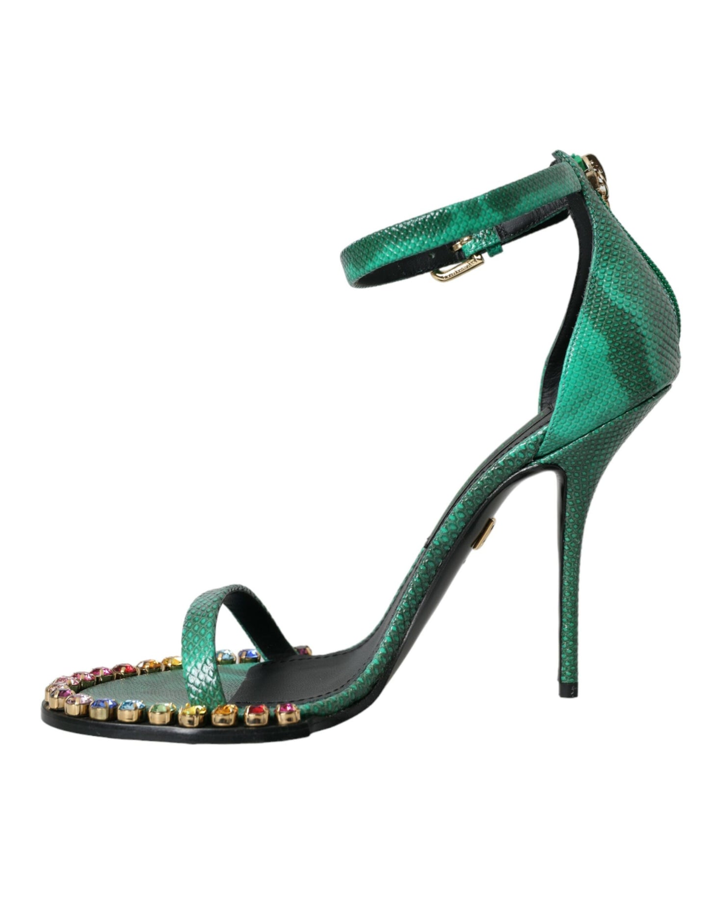 Sandales en cuir exotique vert et cristaux Dolce & Gabbana