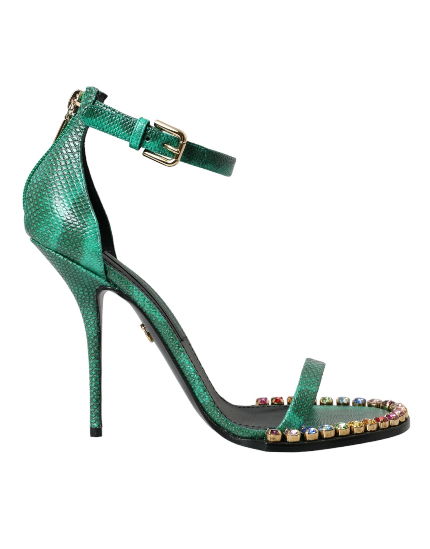 Sandales en cuir exotique vert et cristaux Dolce & Gabbana