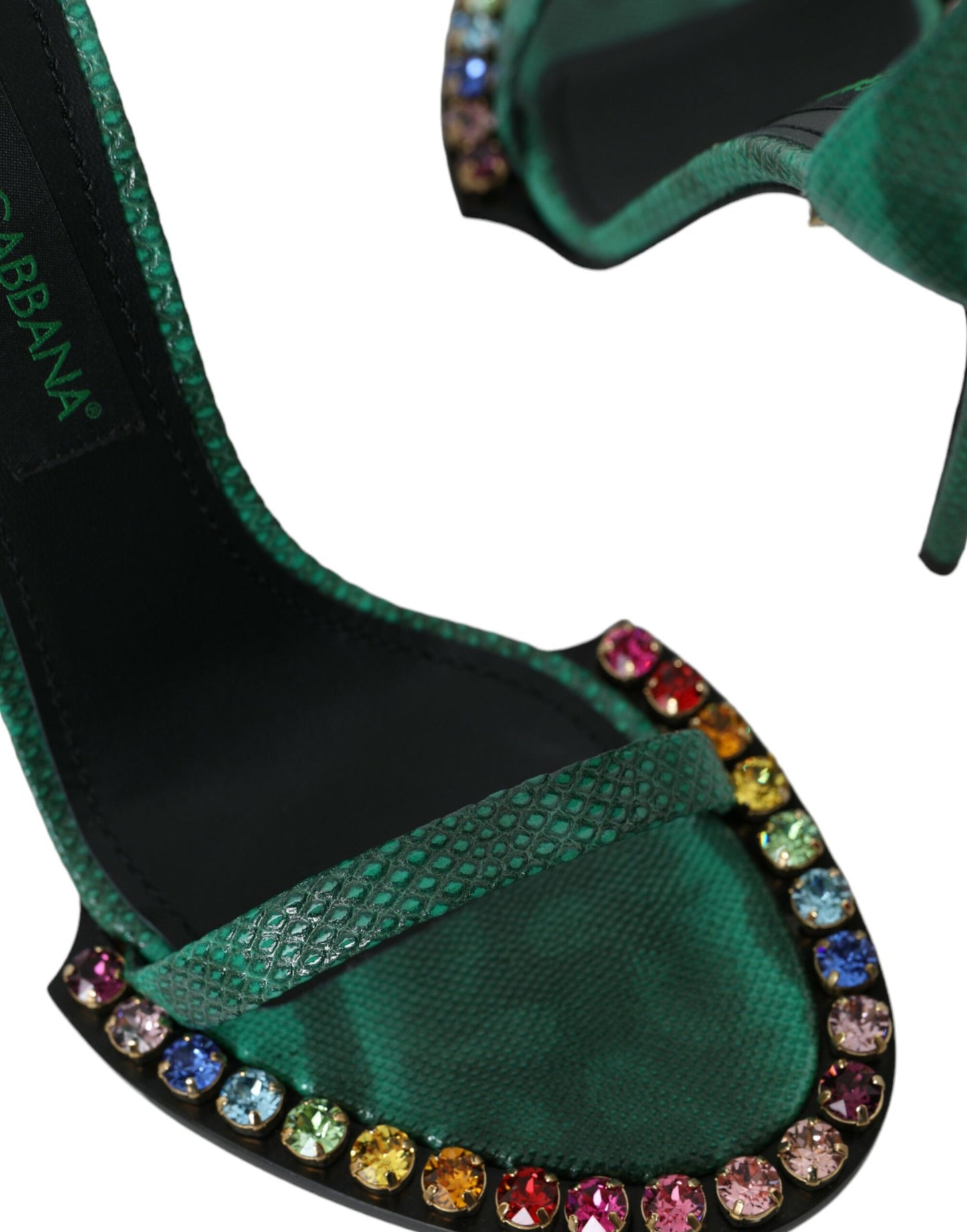 Sandales en cuir exotique vert et cristaux Dolce & Gabbana