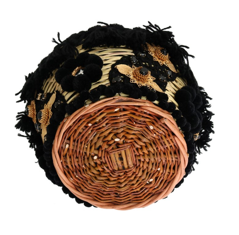 Sac AGNESE en paille beige et peau de serpent avec pompons et cristaux Dolce & Gabbana