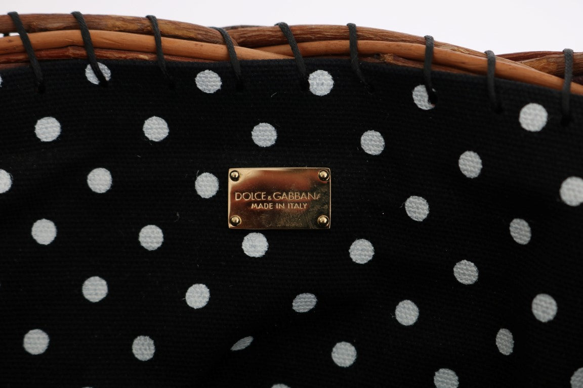 Sac AGNESE en paille beige et peau de serpent avec pompons et cristaux Dolce & Gabbana