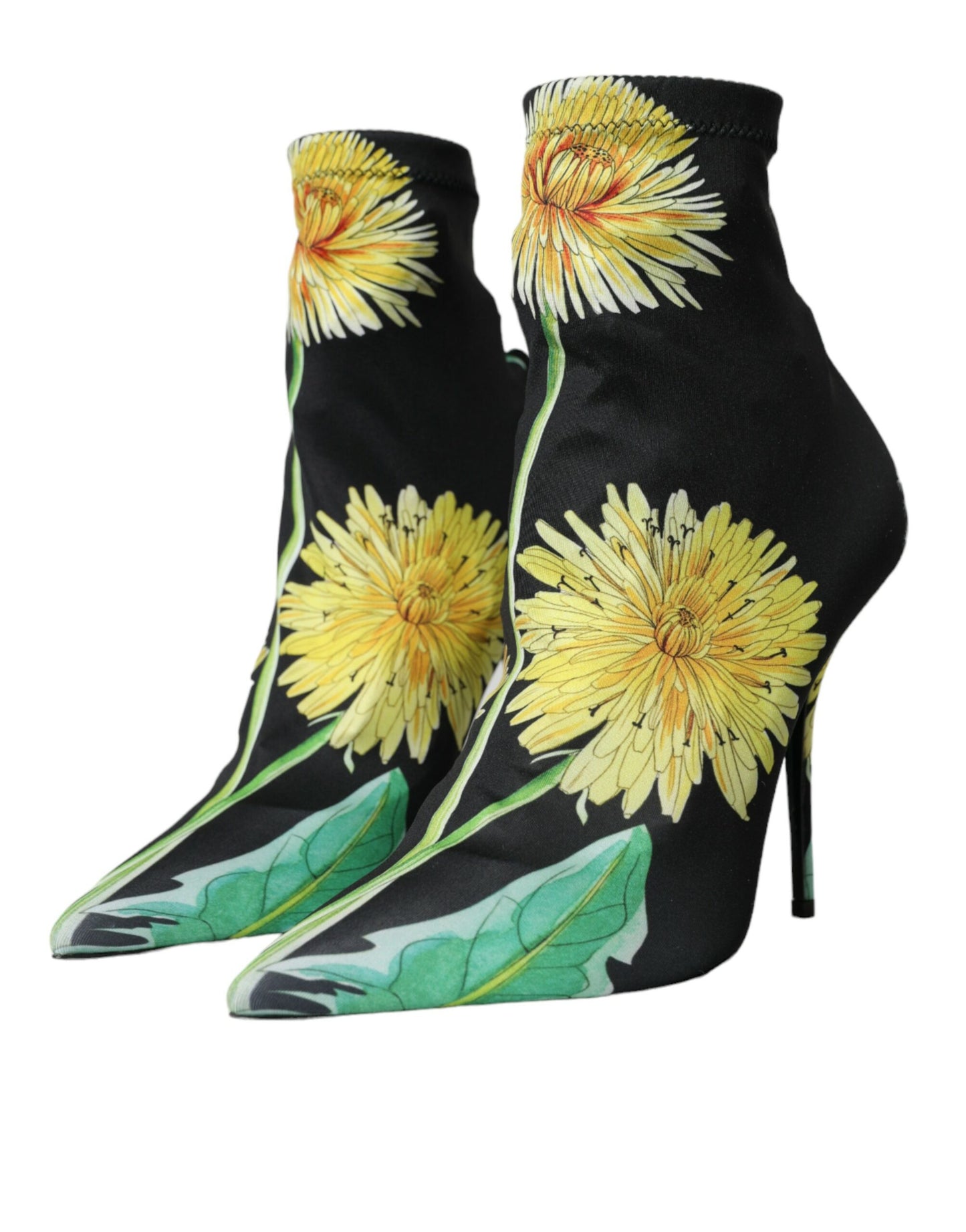 Bottines en jersey extensible noir à fleurs Dolce & Gabbana