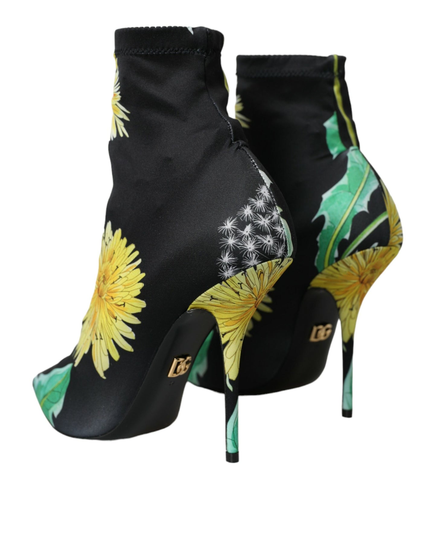 Bottines en jersey extensible noir à fleurs Dolce & Gabbana