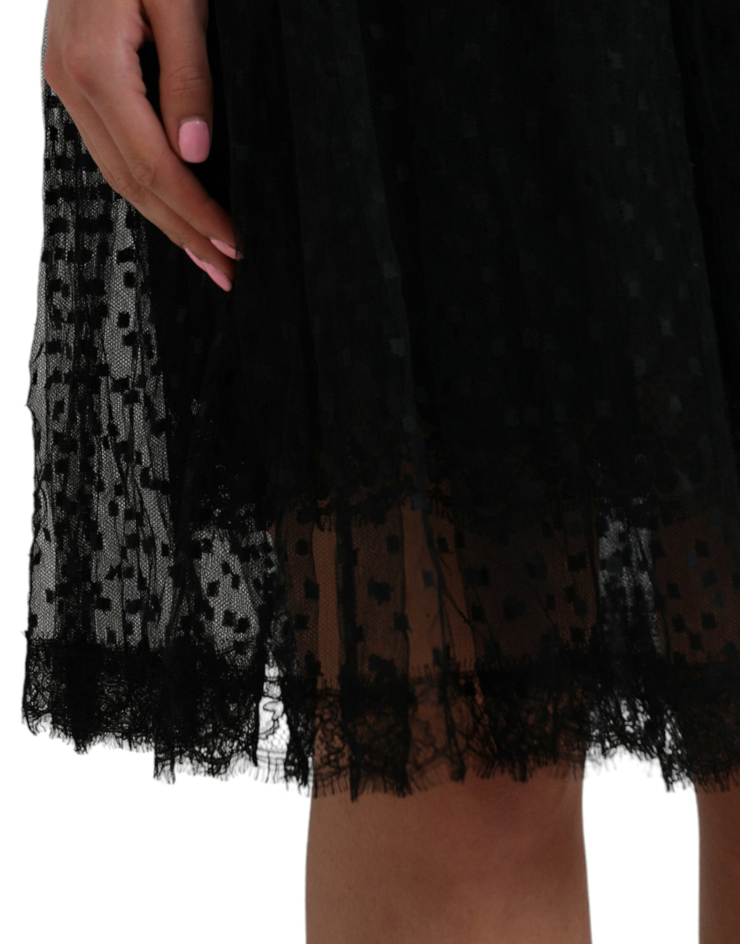 Jupe trapèze taille haute en nylon noir avec bordure en dentelle Dolce & Gabbana