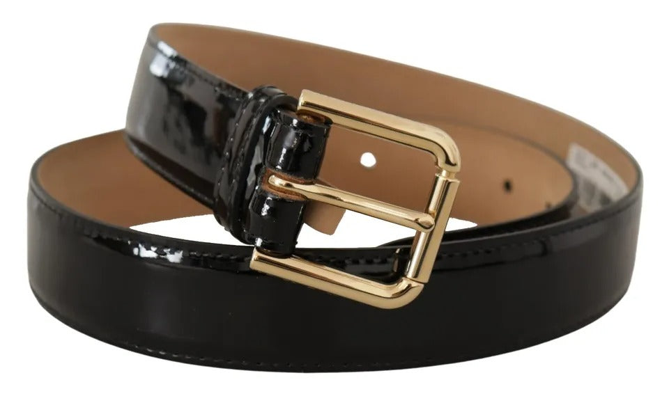 Ceinture Dolce & Gabbana en cuir noir avec boucle gravée du logo en métal doré