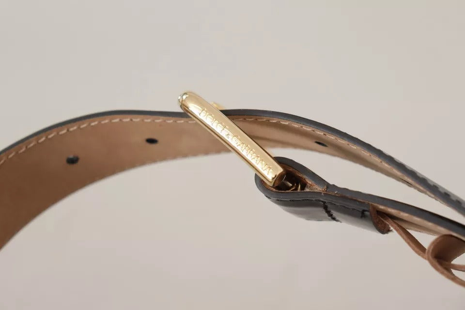 Ceinture Dolce & Gabbana en cuir noir avec boucle gravée du logo en métal doré