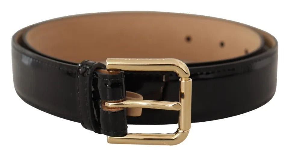 Ceinture Dolce & Gabbana en cuir noir avec boucle gravée du logo en métal doré