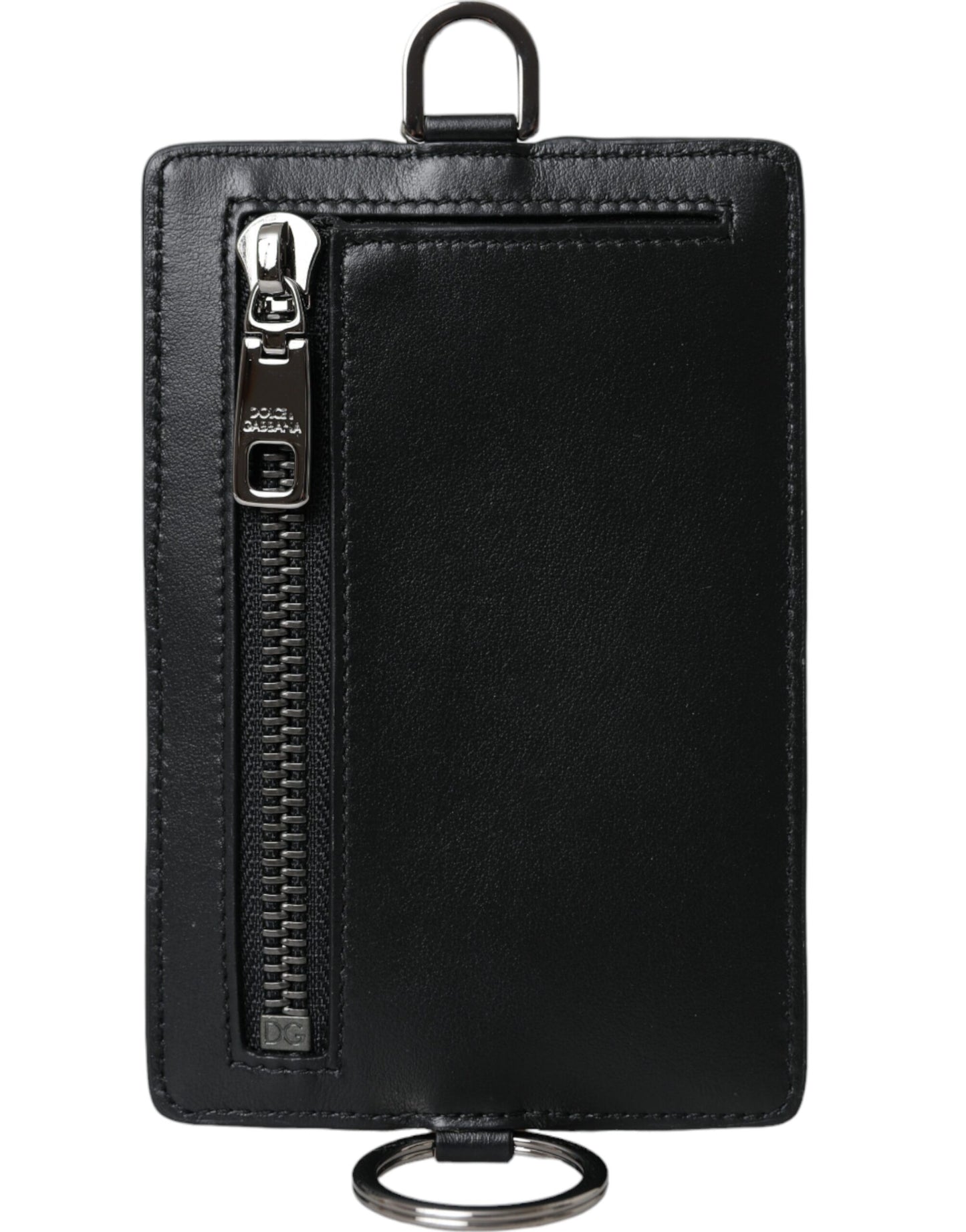 Portefeuille pour homme Dolce & Gabbana en cuir de veau noir avec cordon et logo