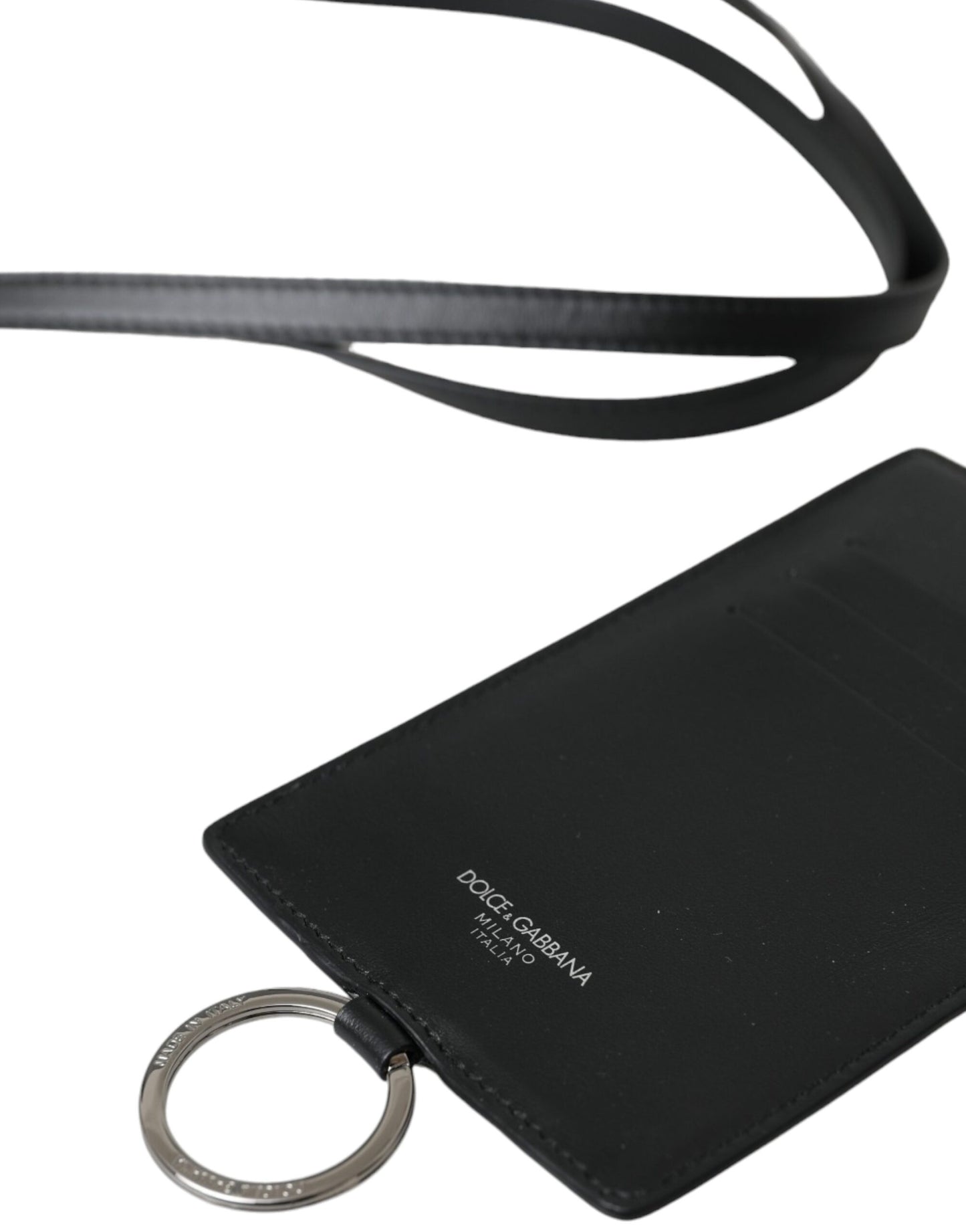 Portefeuille pour homme Dolce & Gabbana en cuir de veau noir avec cordon et logo
