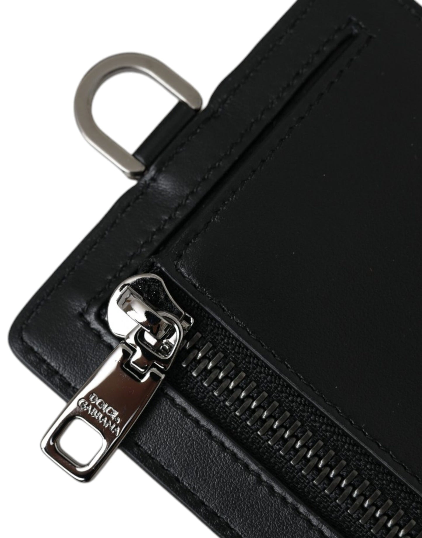 Portefeuille pour homme Dolce & Gabbana en cuir de veau noir avec cordon et logo