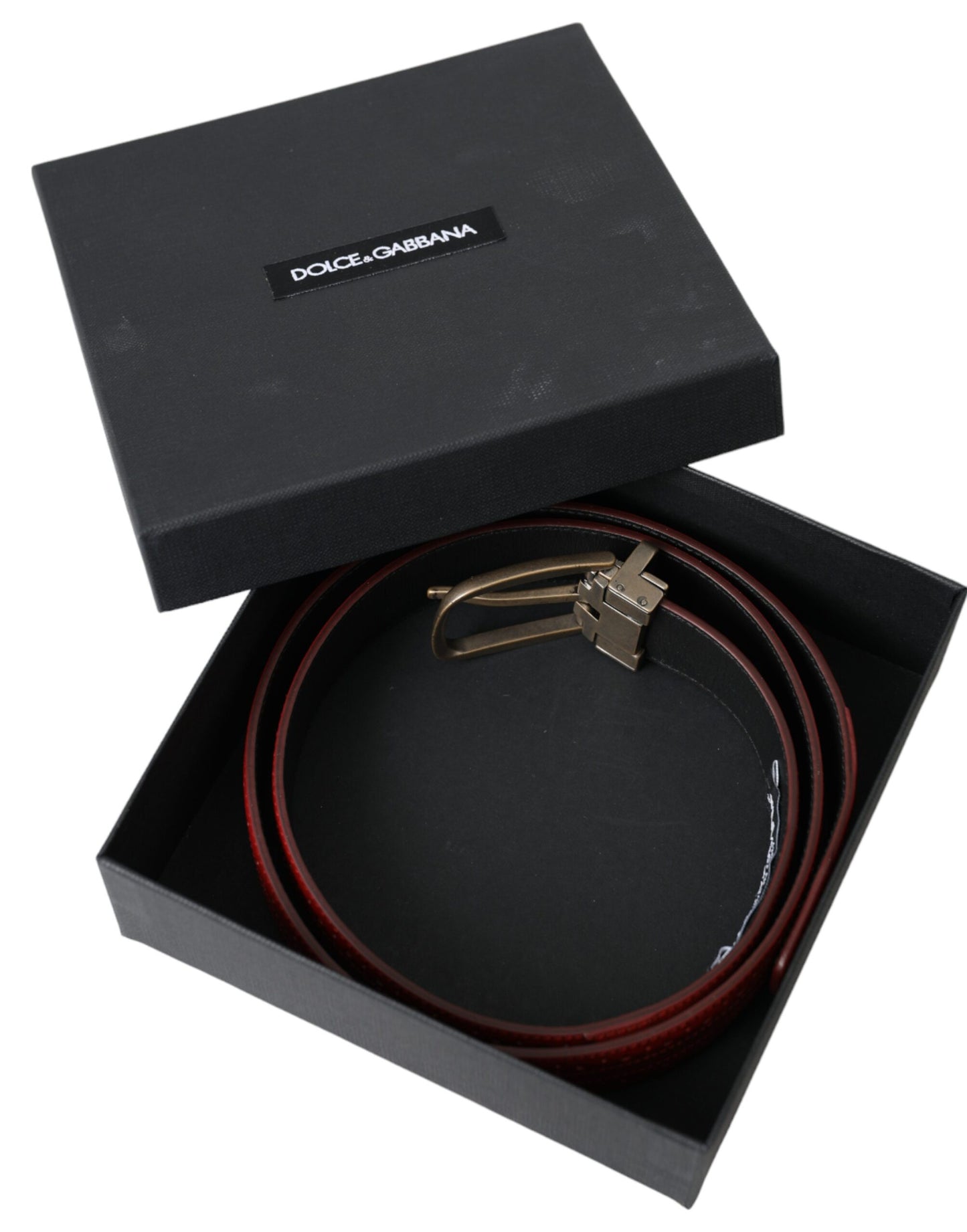 Ceinture Dolce & Gabbana en cuir perforé rouge avec boucle en métal pour homme