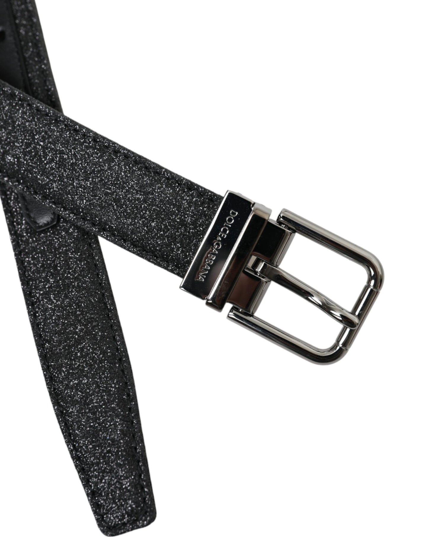 Ceinture Dolce & Gabbana en cuir noir pailleté avec boucle argentée