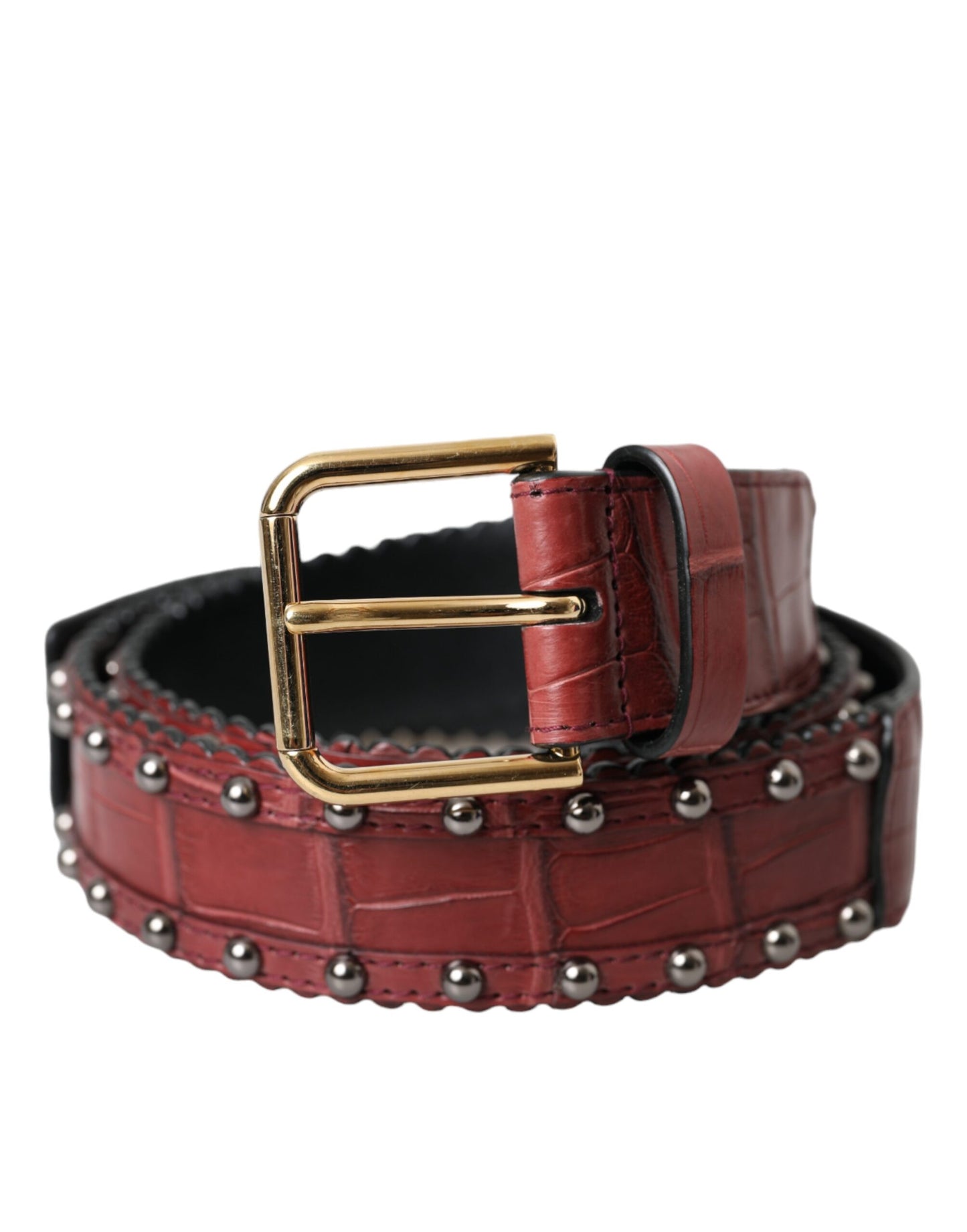 Ceinture Dolce & Gabbana en cuir d'alligator marron avec boucle en métal cloutée