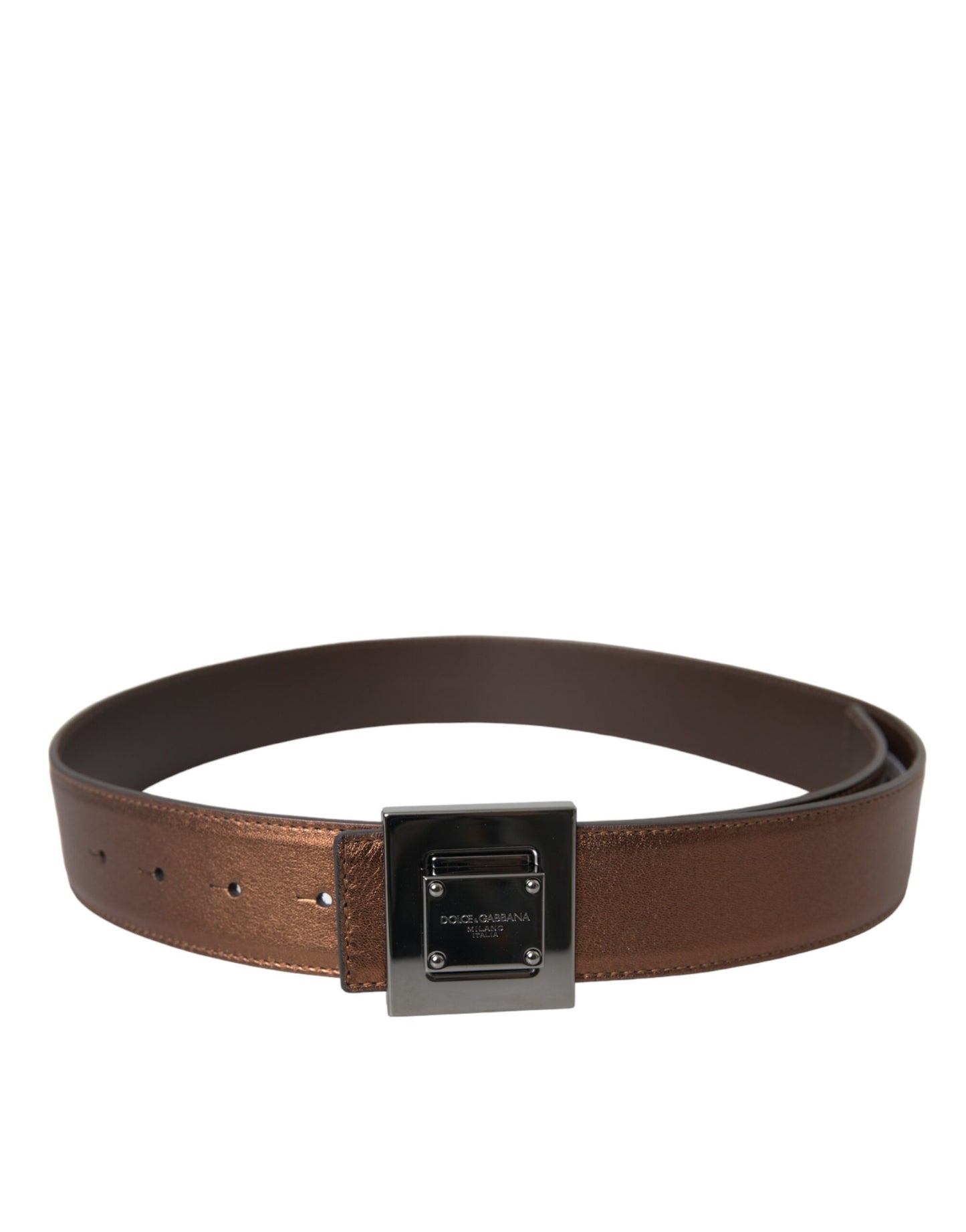 Ceinture Dolce & Gabbana en cuir métallisé bronze avec boucle carrée en métal