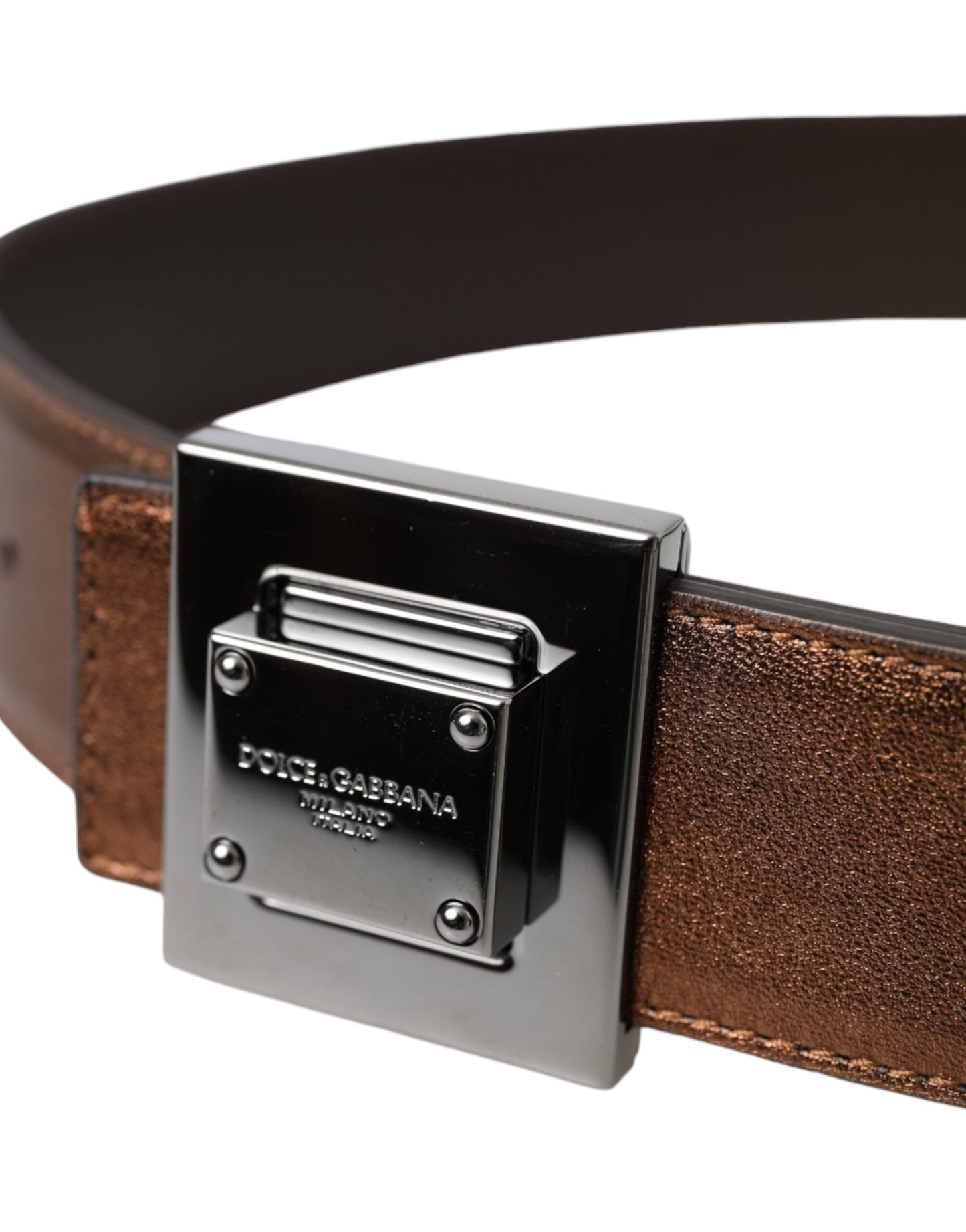 Ceinture Dolce & Gabbana en cuir métallisé bronze avec boucle carrée en métal