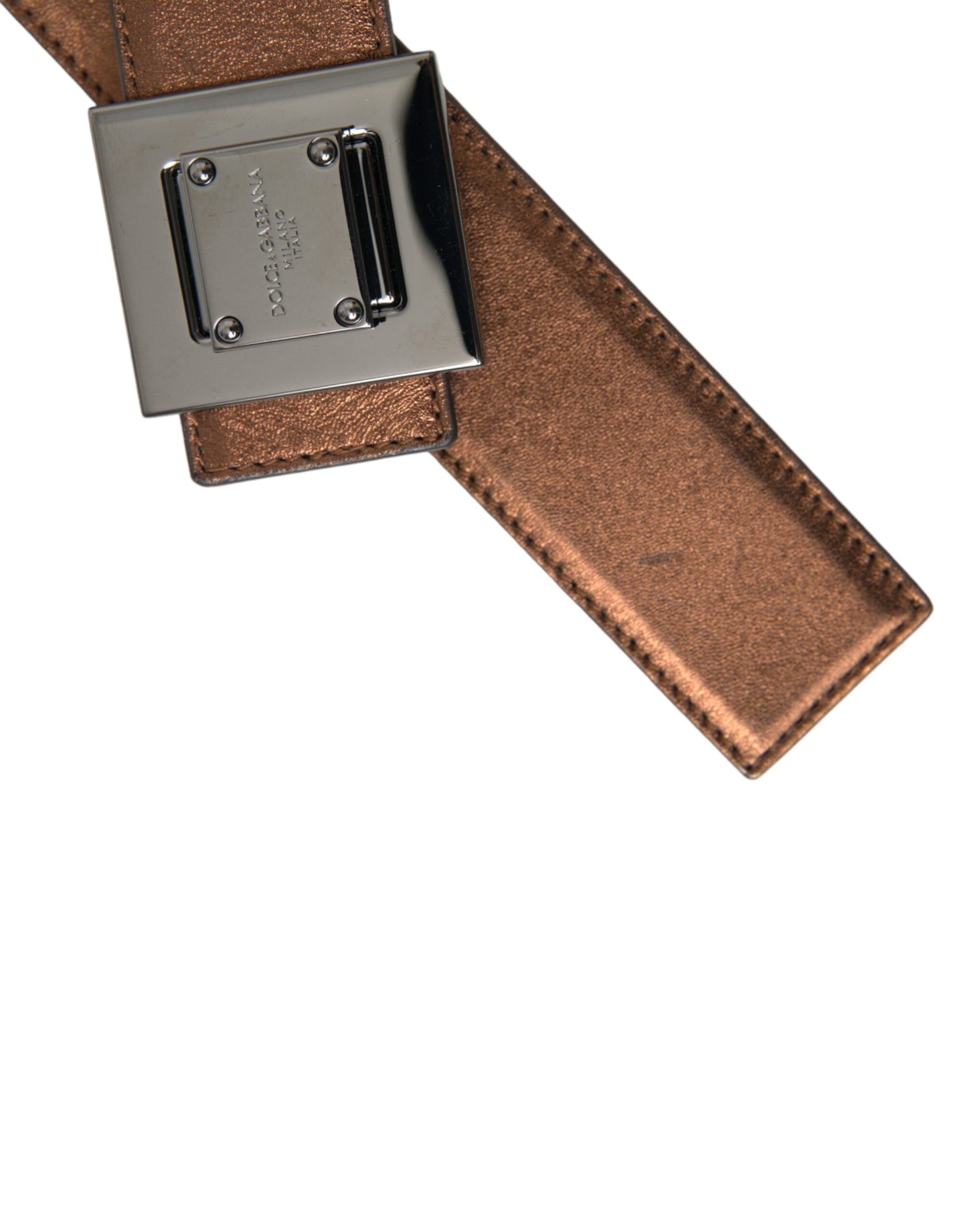 Ceinture Dolce & Gabbana en cuir métallisé bronze avec boucle carrée en métal