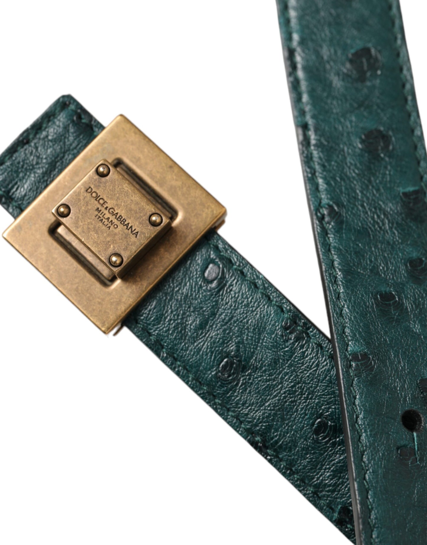 Ceinture Dolce & Gabbana en cuir vert foncé avec boucle carrée en métal