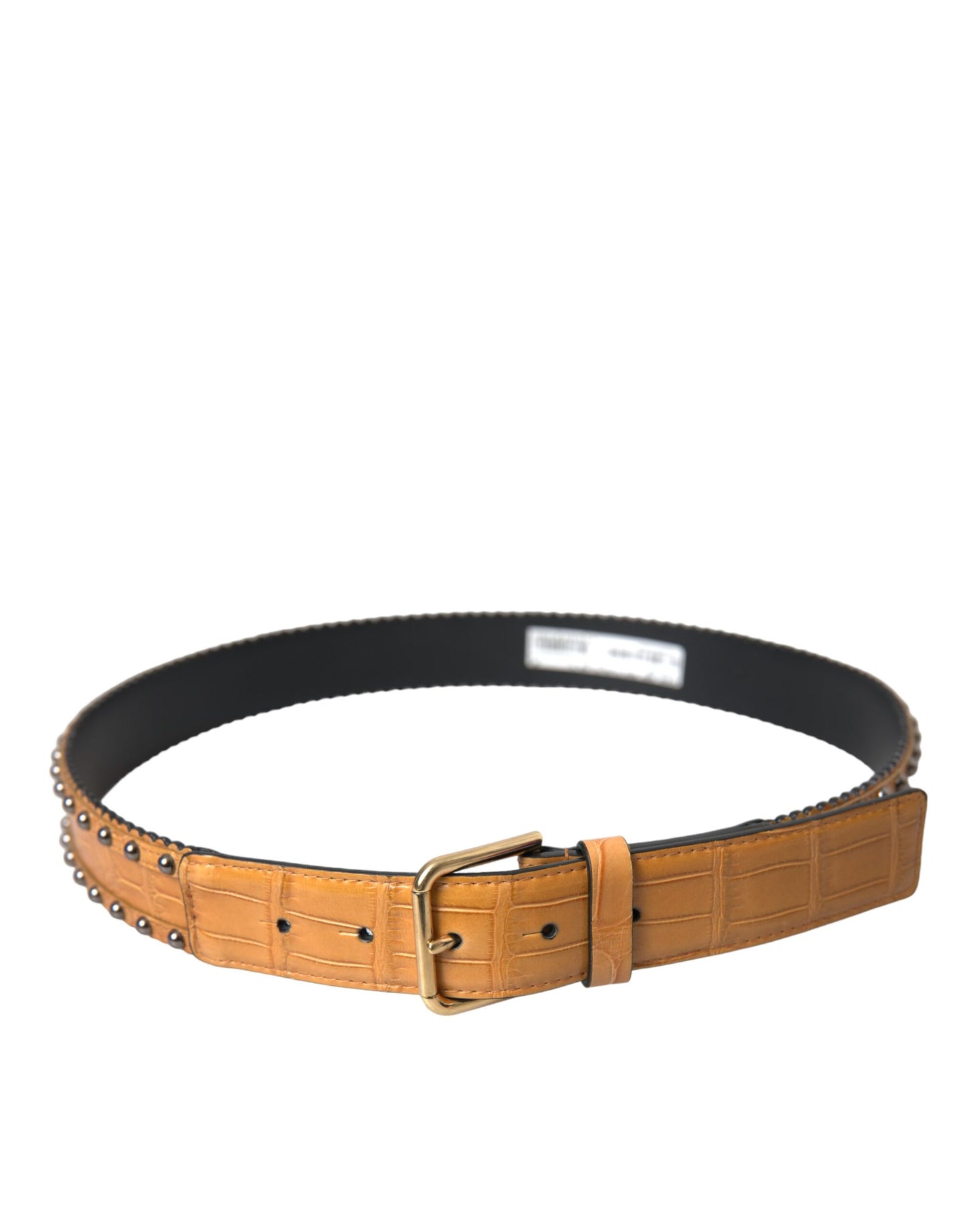Ceinture Dolce & Gabbana en cuir d'alligator beige avec boucle en métal cloutée