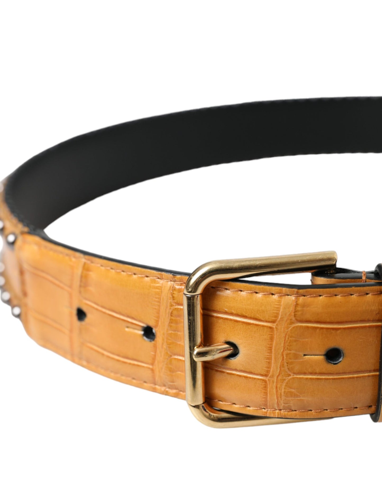 Ceinture Dolce & Gabbana en cuir d'alligator beige avec boucle en métal cloutée