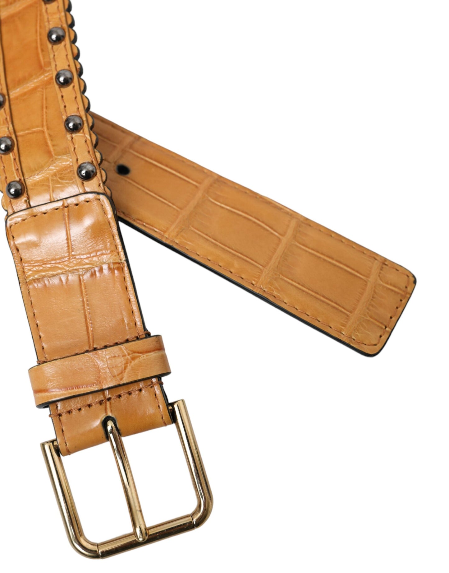 Ceinture Dolce & Gabbana en cuir d'alligator beige avec boucle en métal cloutée