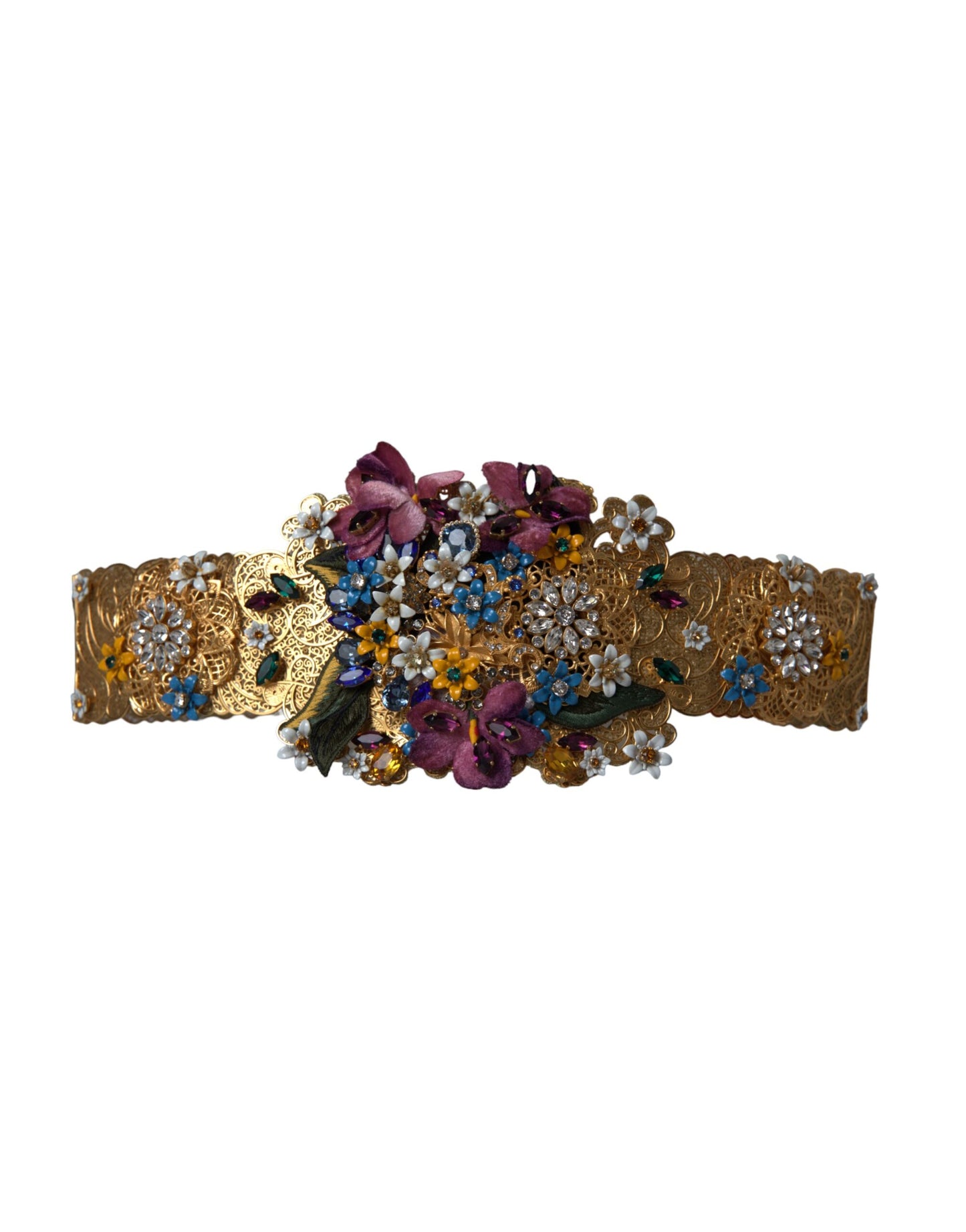 Ceinture large Dolce & Gabbana à ornements floraux multicolores et cristaux