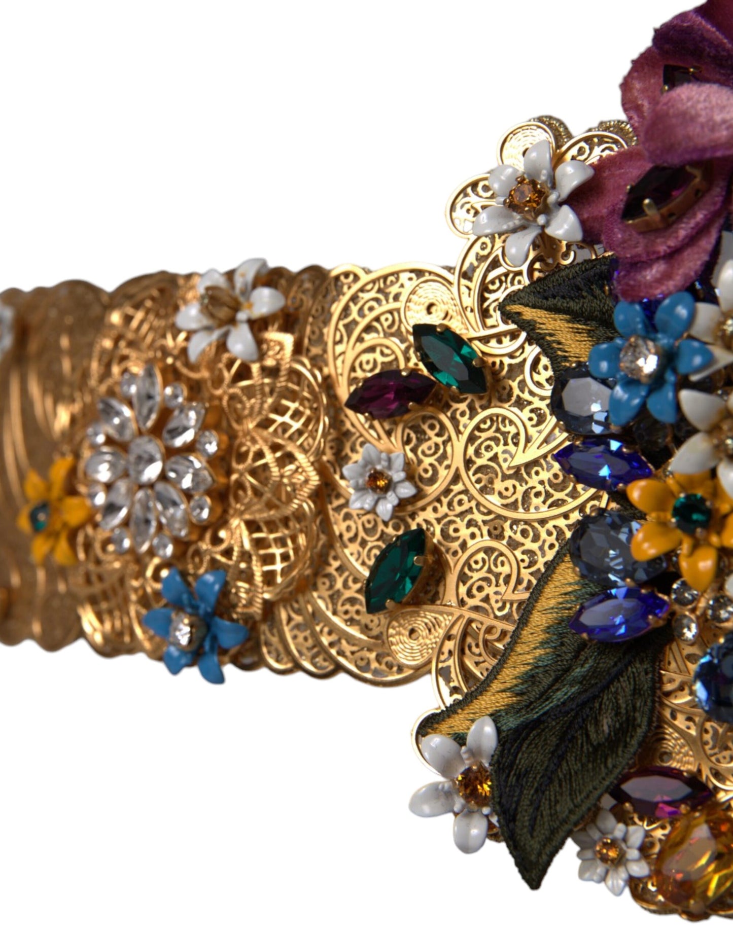 Ceinture large Dolce & Gabbana à ornements floraux multicolores et cristaux