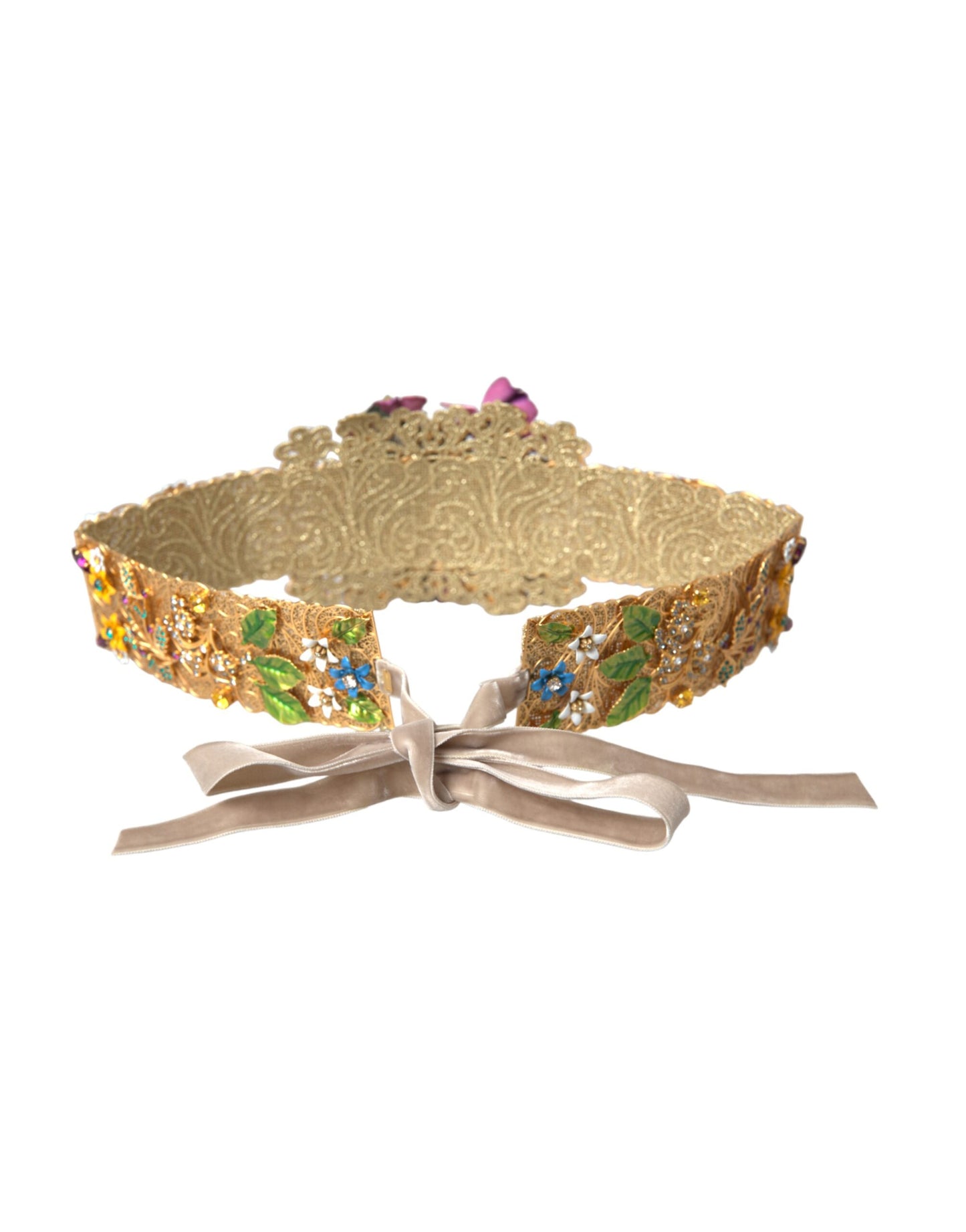 Ceinture large Dolce & Gabbana à ornements floraux multicolores et cristaux