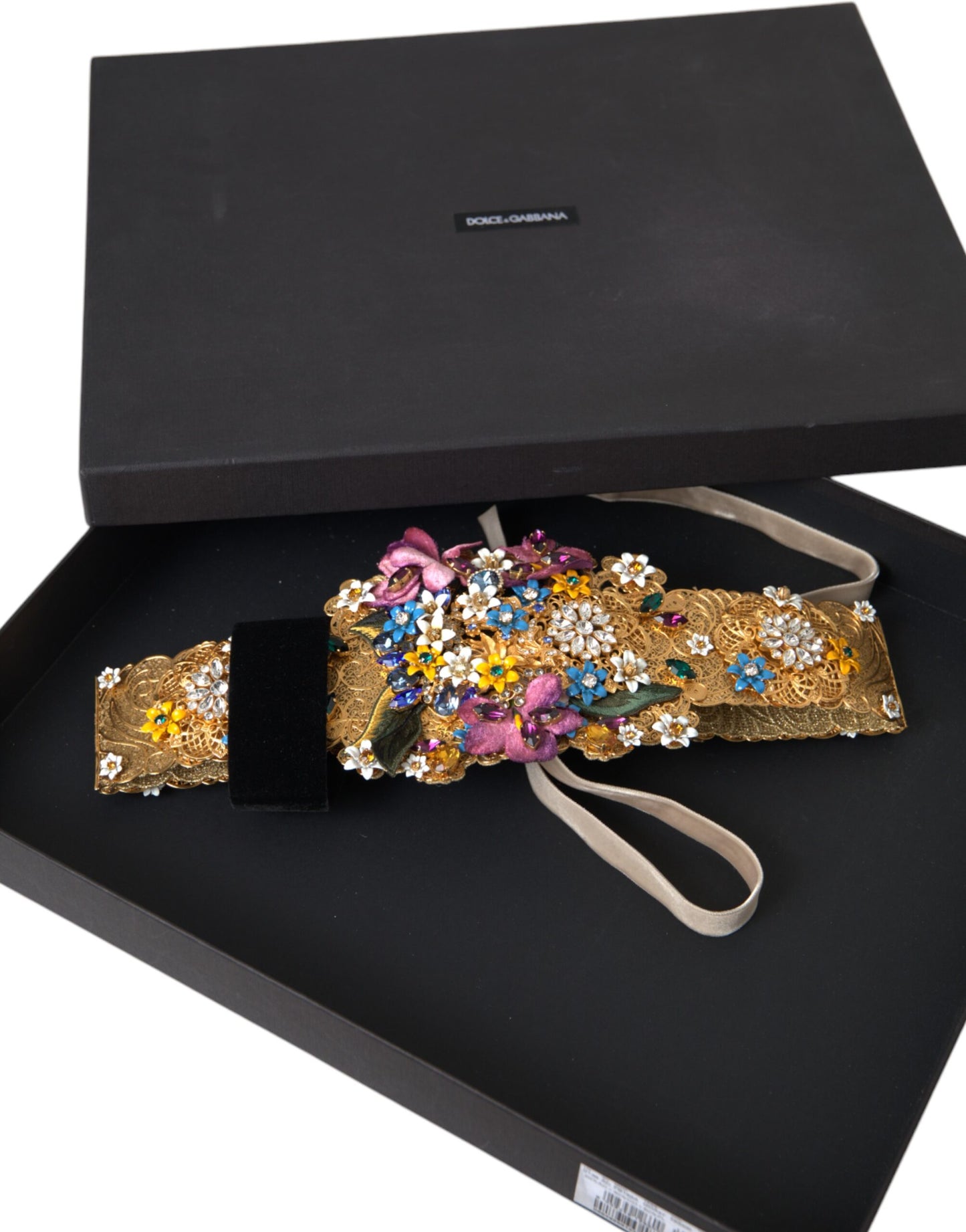 Ceinture large Dolce & Gabbana à ornements floraux multicolores et cristaux