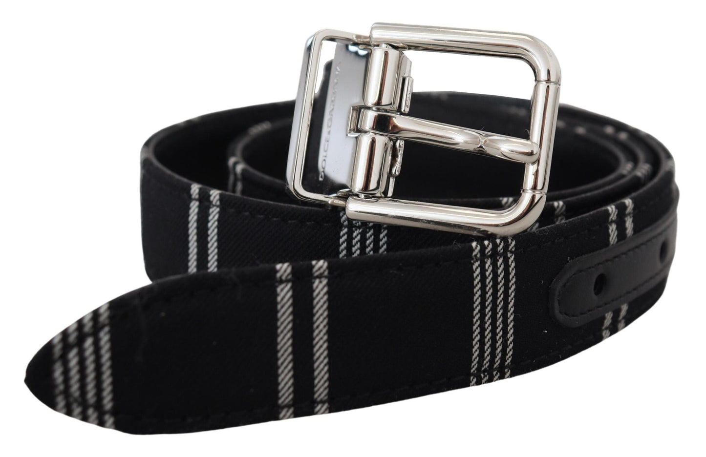 Ceinture Dolce & Gabbana en coton noir et blanc avec boucle en métal argenté