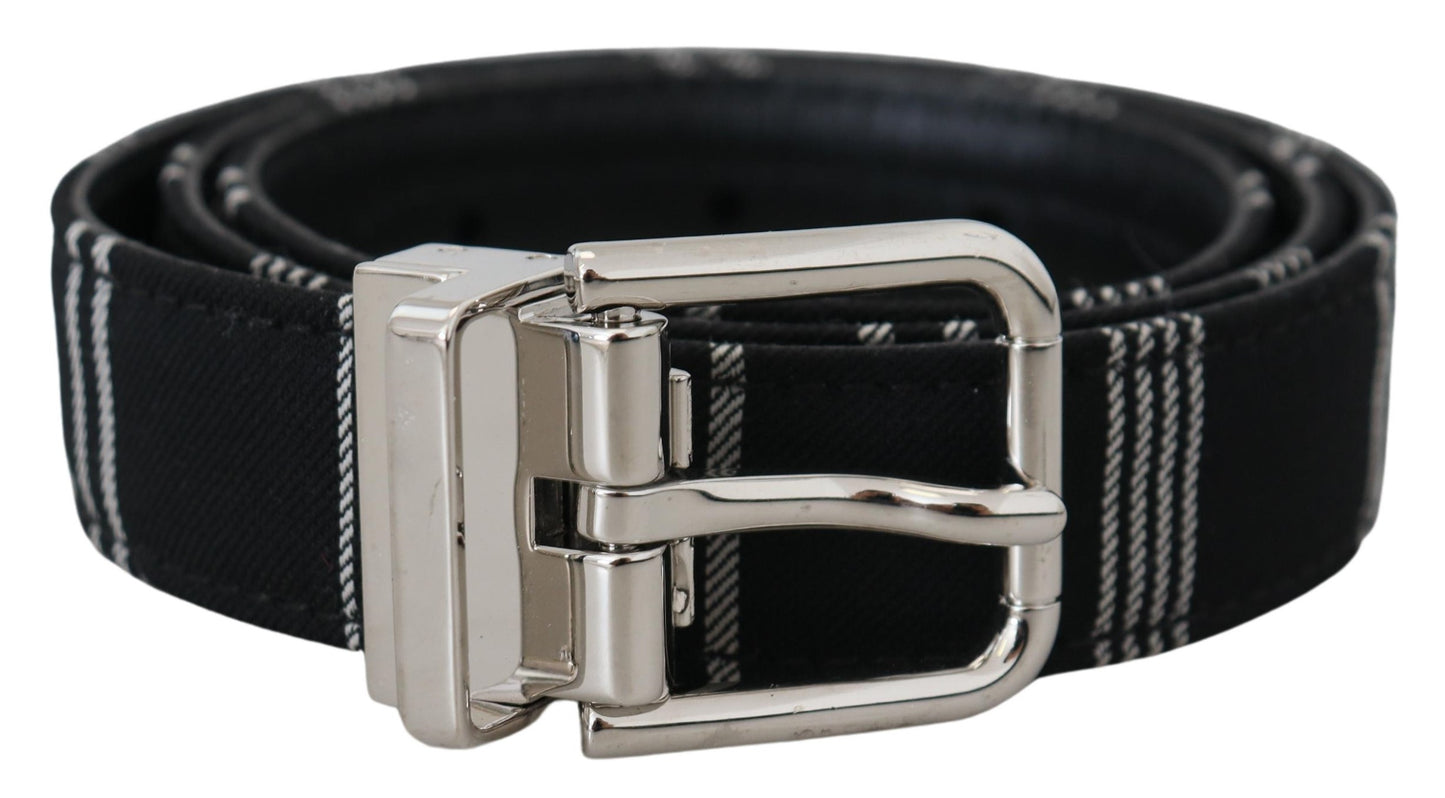 Ceinture Dolce & Gabbana en coton noir et blanc avec boucle en métal argenté