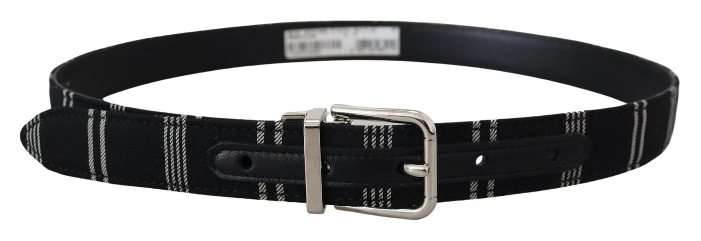 Ceinture Dolce & Gabbana en coton noir et blanc avec boucle en métal argenté
