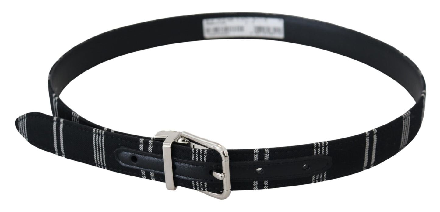 Ceinture Dolce & Gabbana en coton noir et blanc avec boucle en métal argenté
