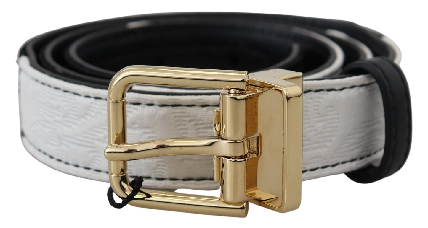 Ceinture Dolce & Gabbana à boucle en métal doré et patchwork blanc et noir