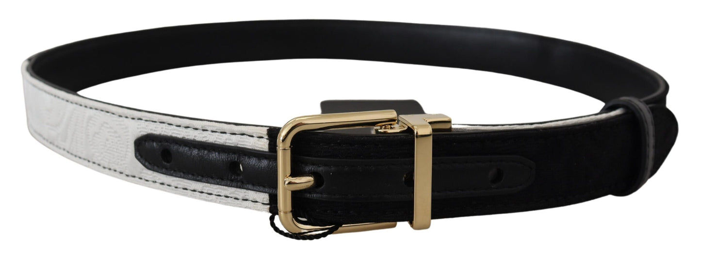 Ceinture Dolce & Gabbana à boucle en métal doré et patchwork blanc et noir