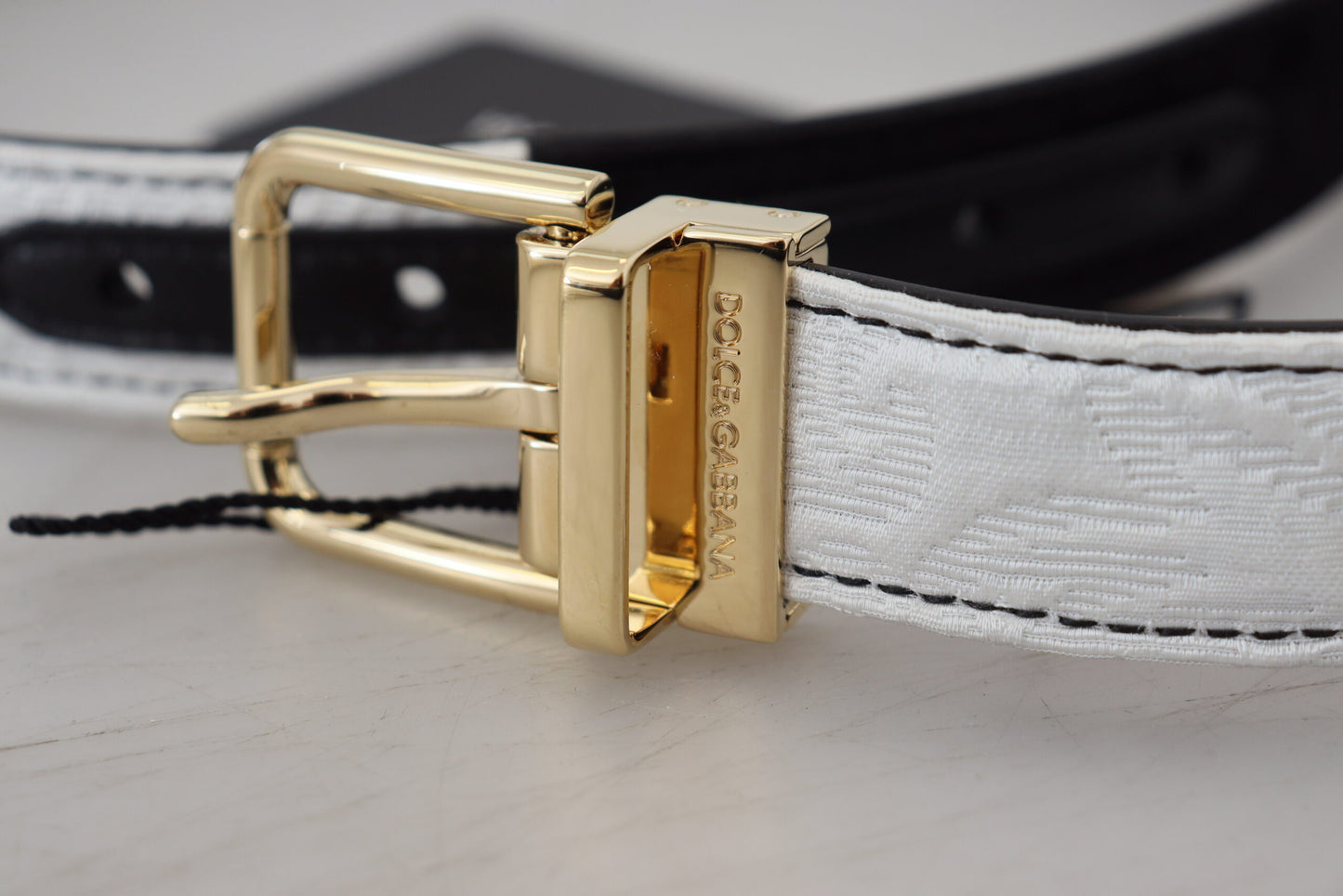 Ceinture Dolce & Gabbana à boucle en métal doré et patchwork blanc et noir