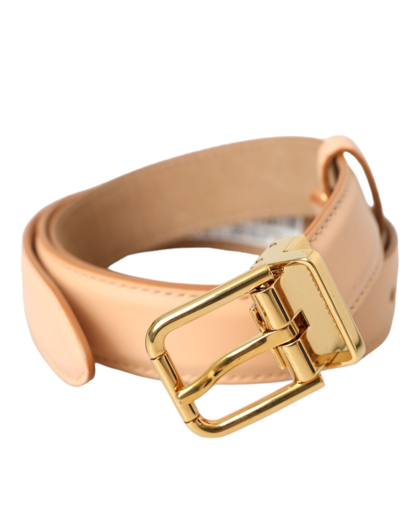 Ceinture Dolce & Gabbana en cuir de veau beige avec boucle en métal doré