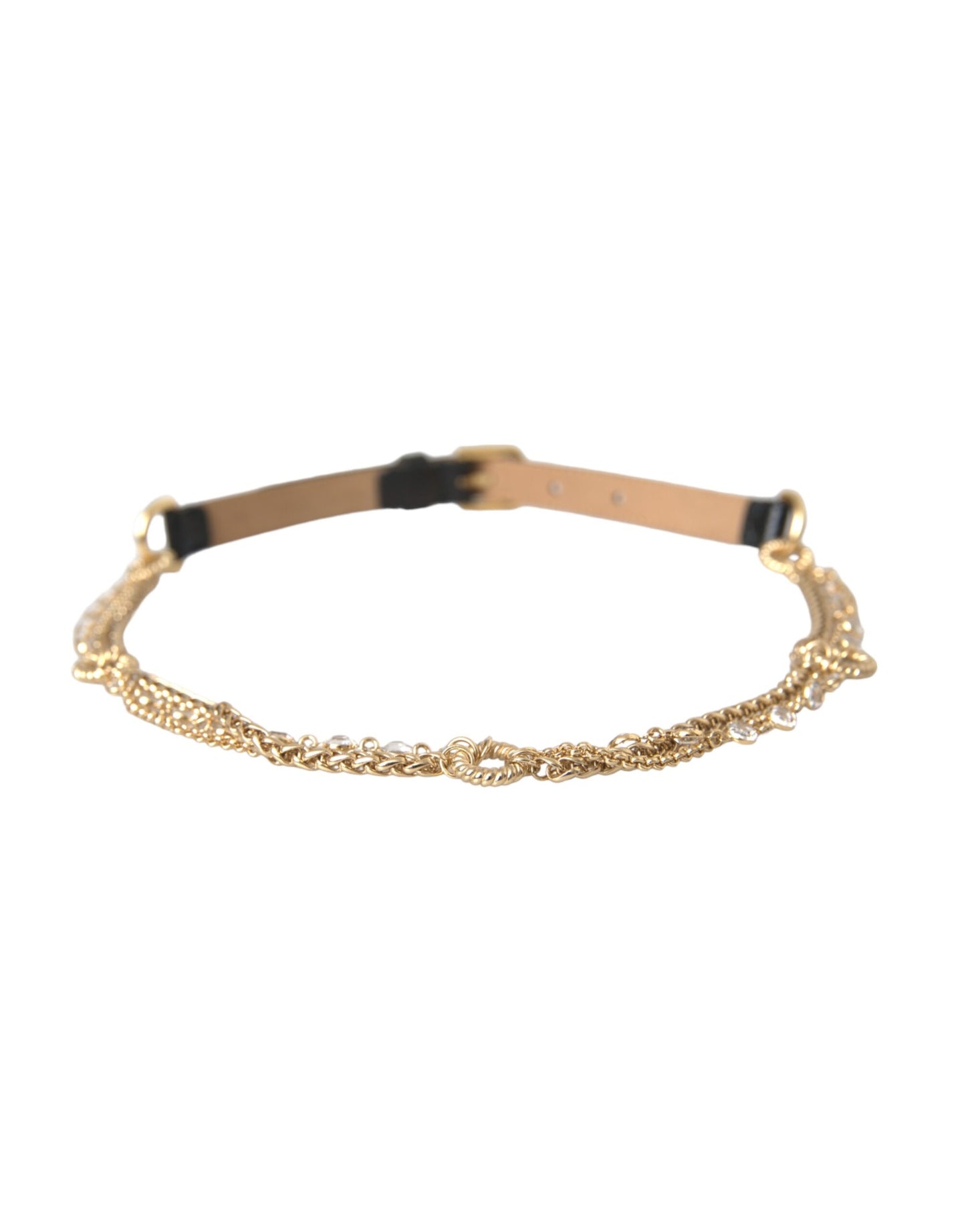 Ceinture Dolce & Gabbana en cuir noir avec chaîne dorée et cristaux pour femme