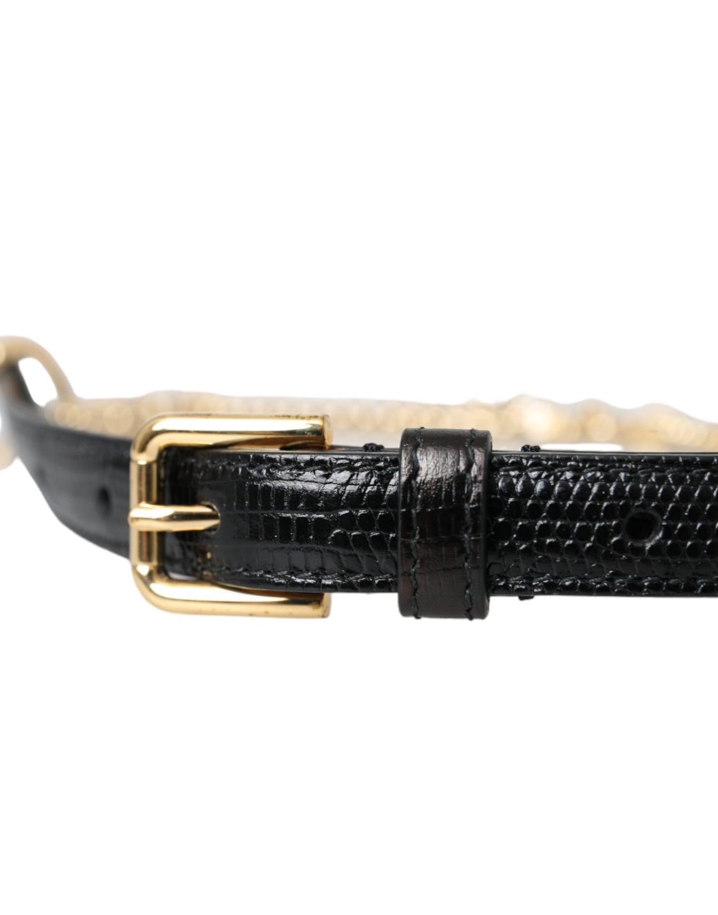 Ceinture Dolce & Gabbana en cuir noir avec chaîne dorée et cristaux pour femme