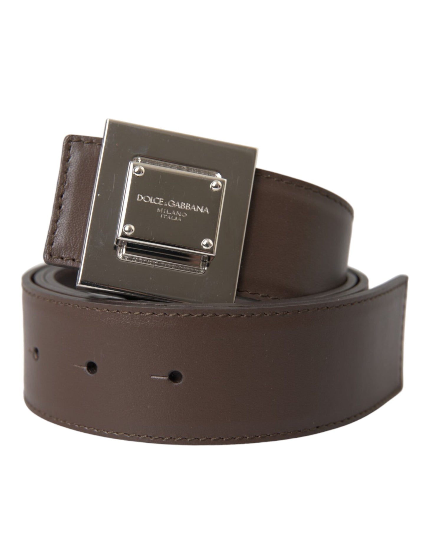 Ceinture Dolce & Gabbana en cuir de veau marron avec boucle carrée en métal