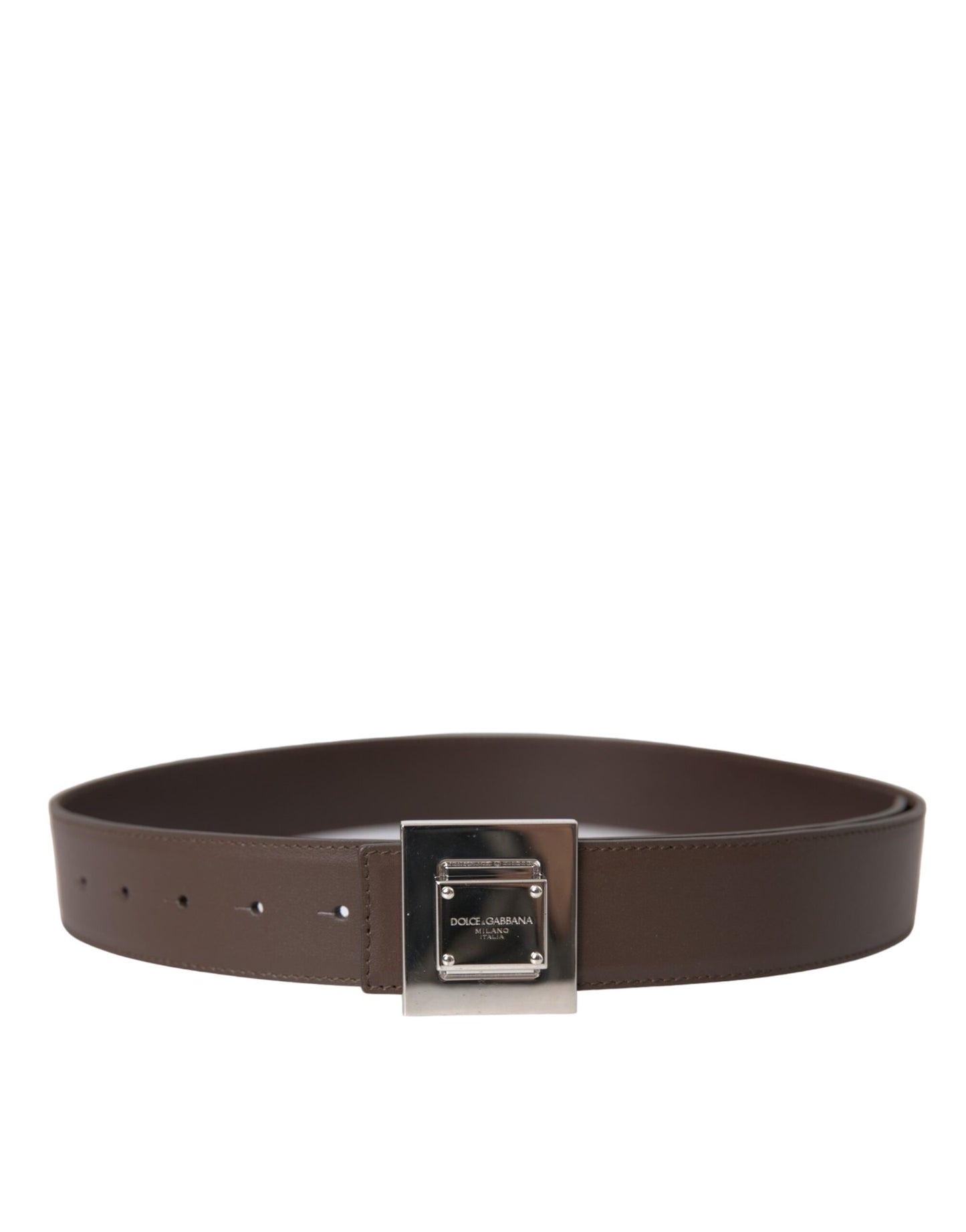 Ceinture Dolce & Gabbana en cuir de veau marron avec boucle carrée en métal