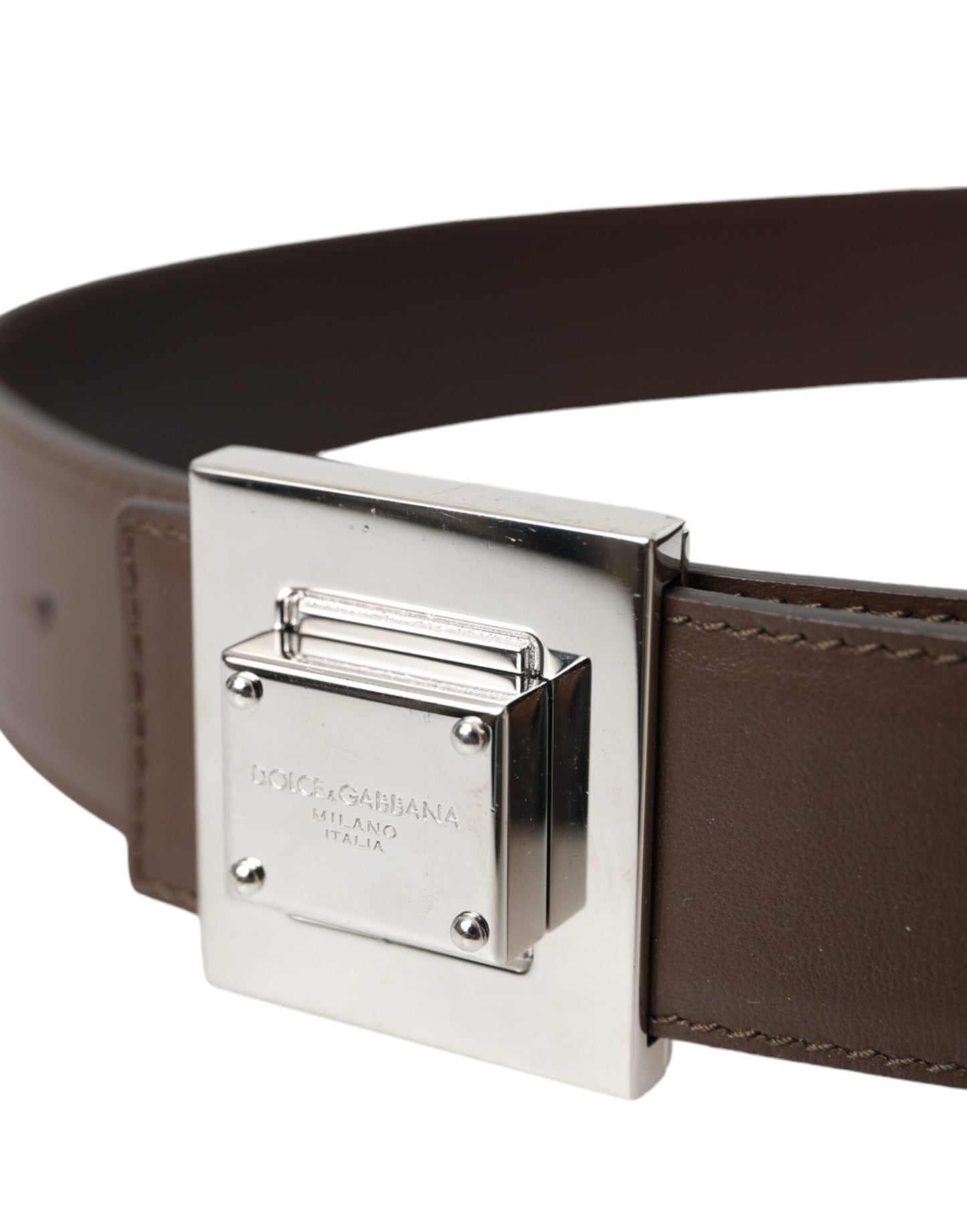 Ceinture Dolce & Gabbana en cuir de veau marron avec boucle carrée en métal