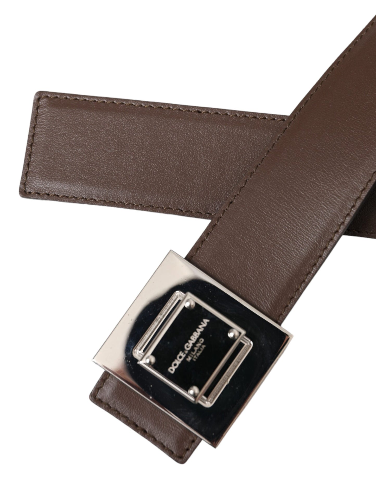 Ceinture Dolce & Gabbana en cuir de veau marron avec boucle carrée en métal