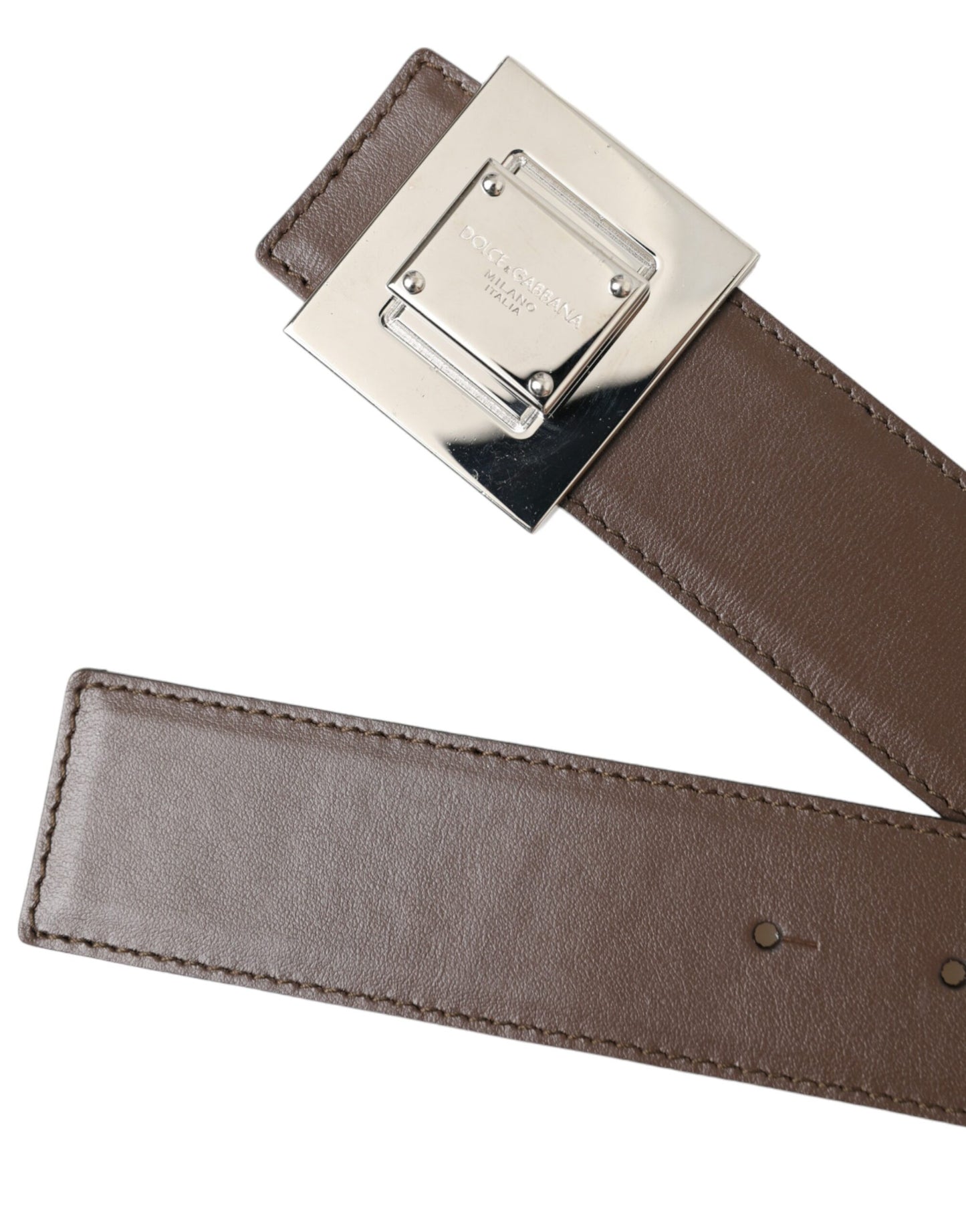 Ceinture Dolce & Gabbana en cuir de veau marron avec boucle carrée en métal